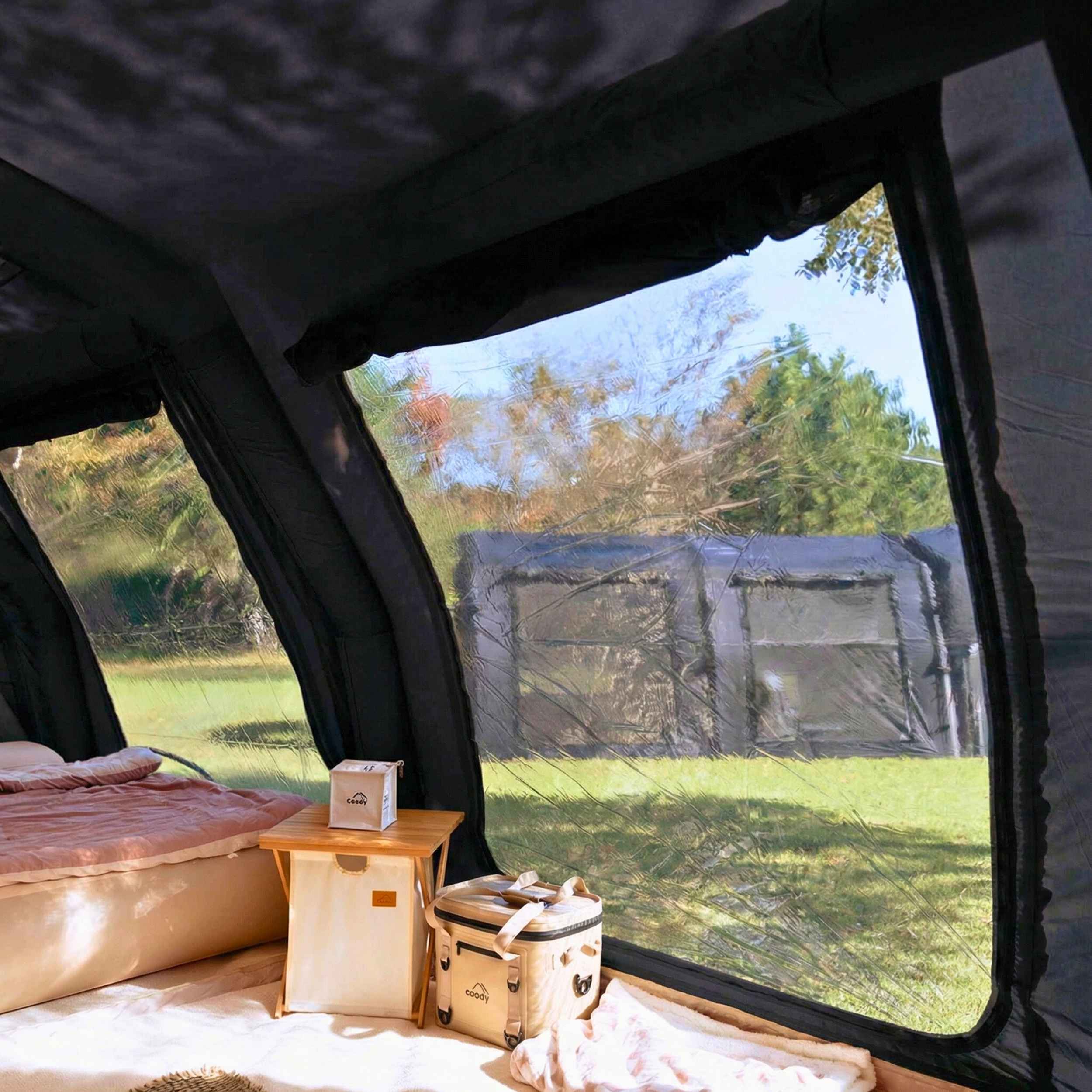 Coody Familia AirTent 17.2 PRO Black (2-10 Person)+Electric Pump+TPU Door Black+Ground Sheet