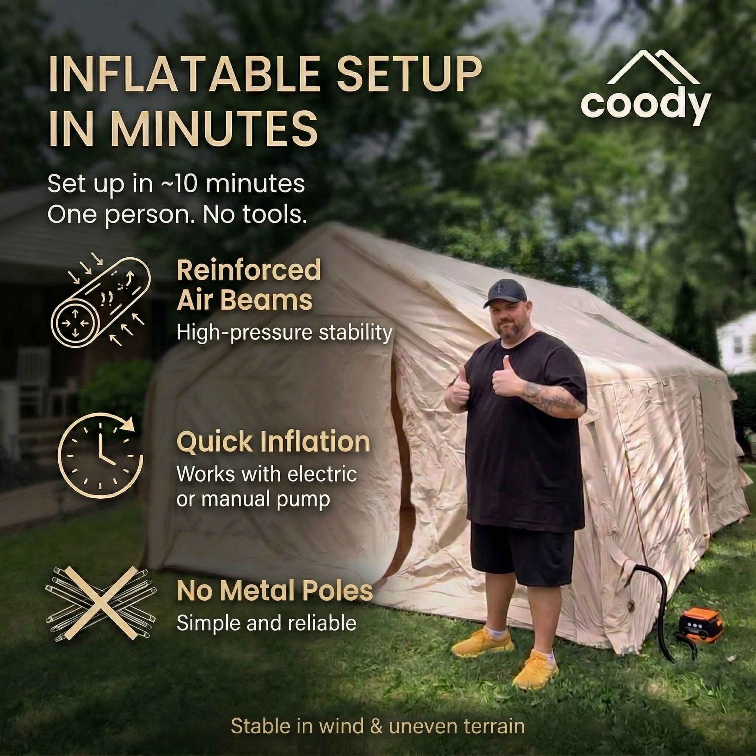 Coody Familia AirTent 17.2 Beige Inflatable Tent House for Camping (2-