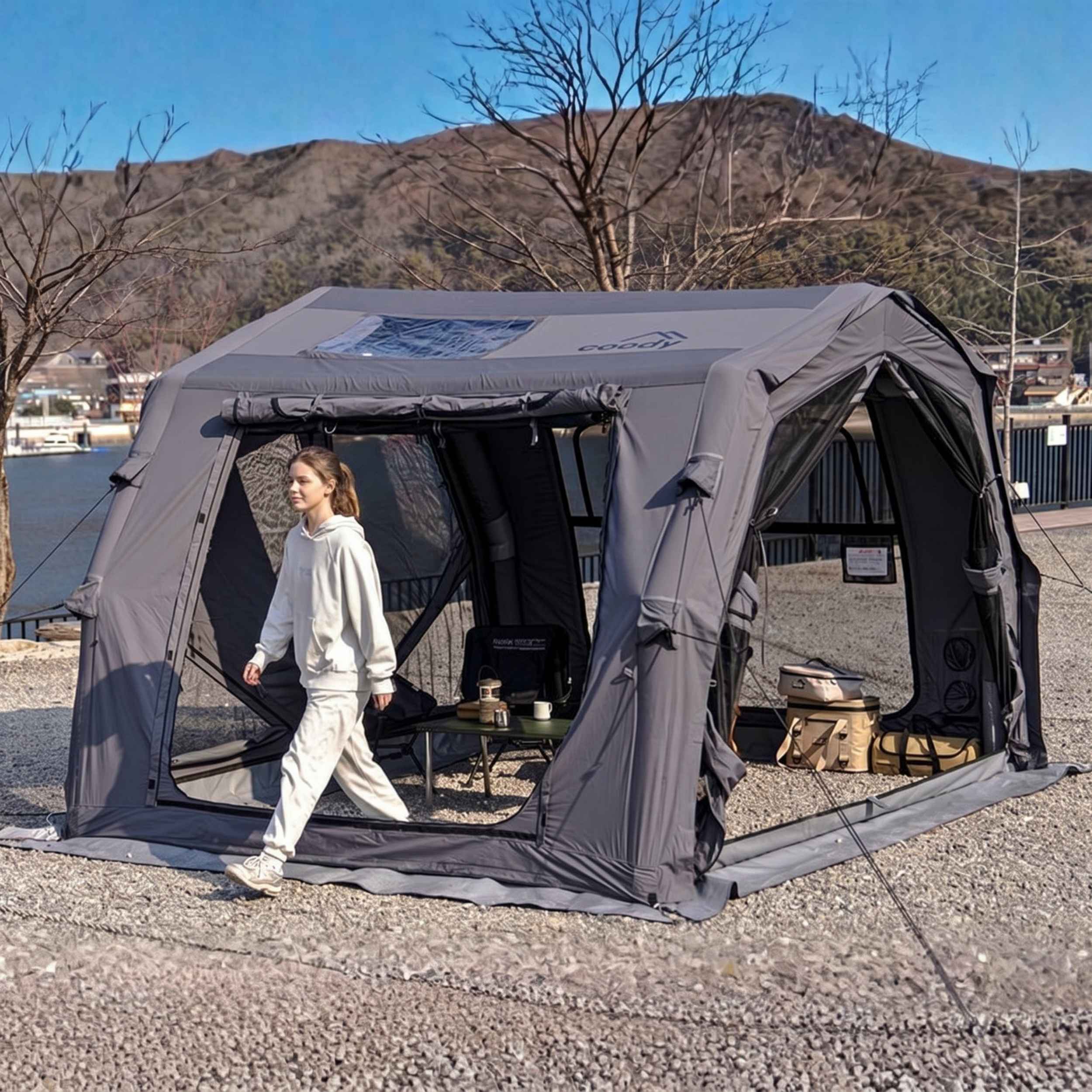 Coody 10.0 PRO Gray Premium Family Inflatable Canvas Tent (2-4 Person)