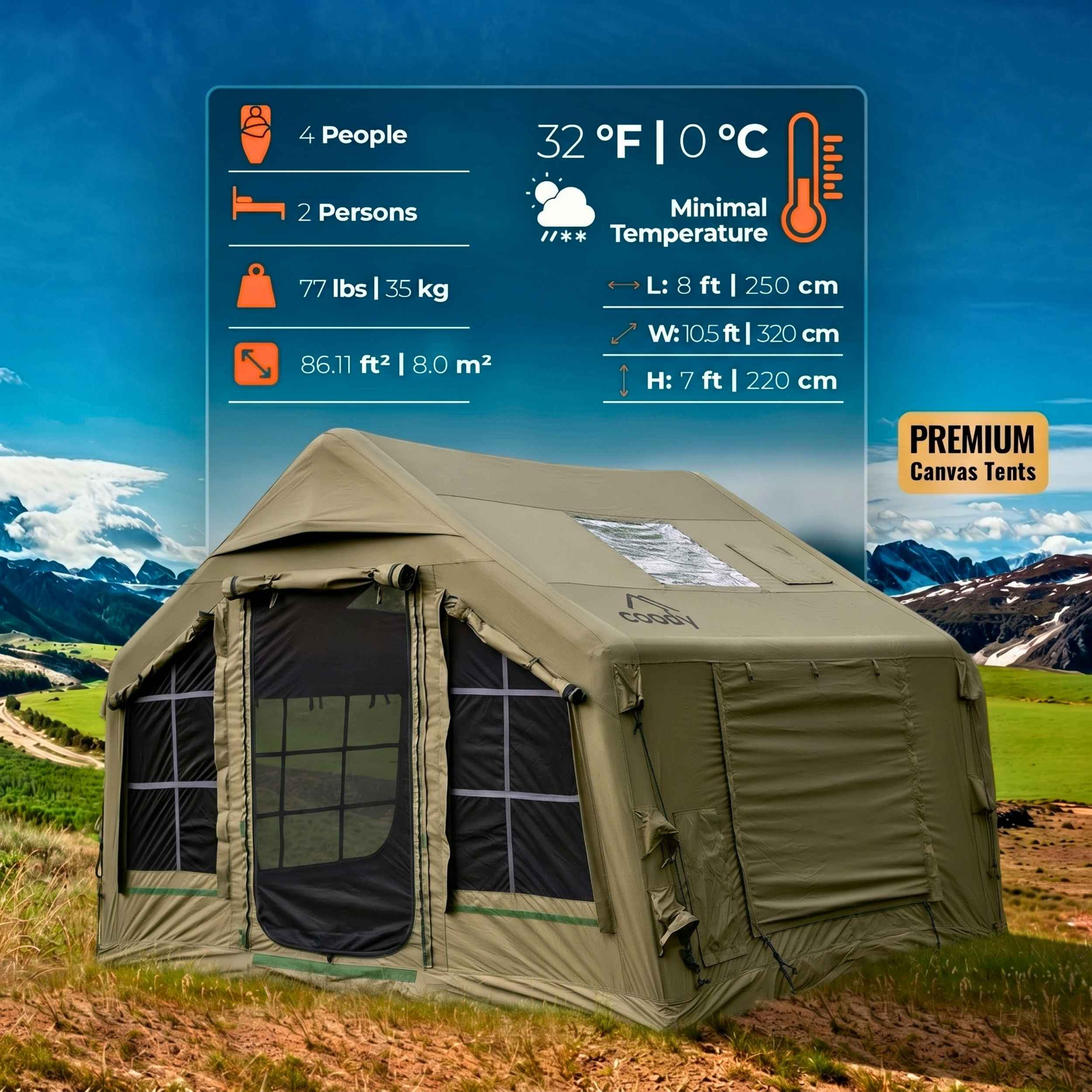 Coody 8.0 Air Tent Forest Green - Inflatable Tent House for Camping (1-4 Person)