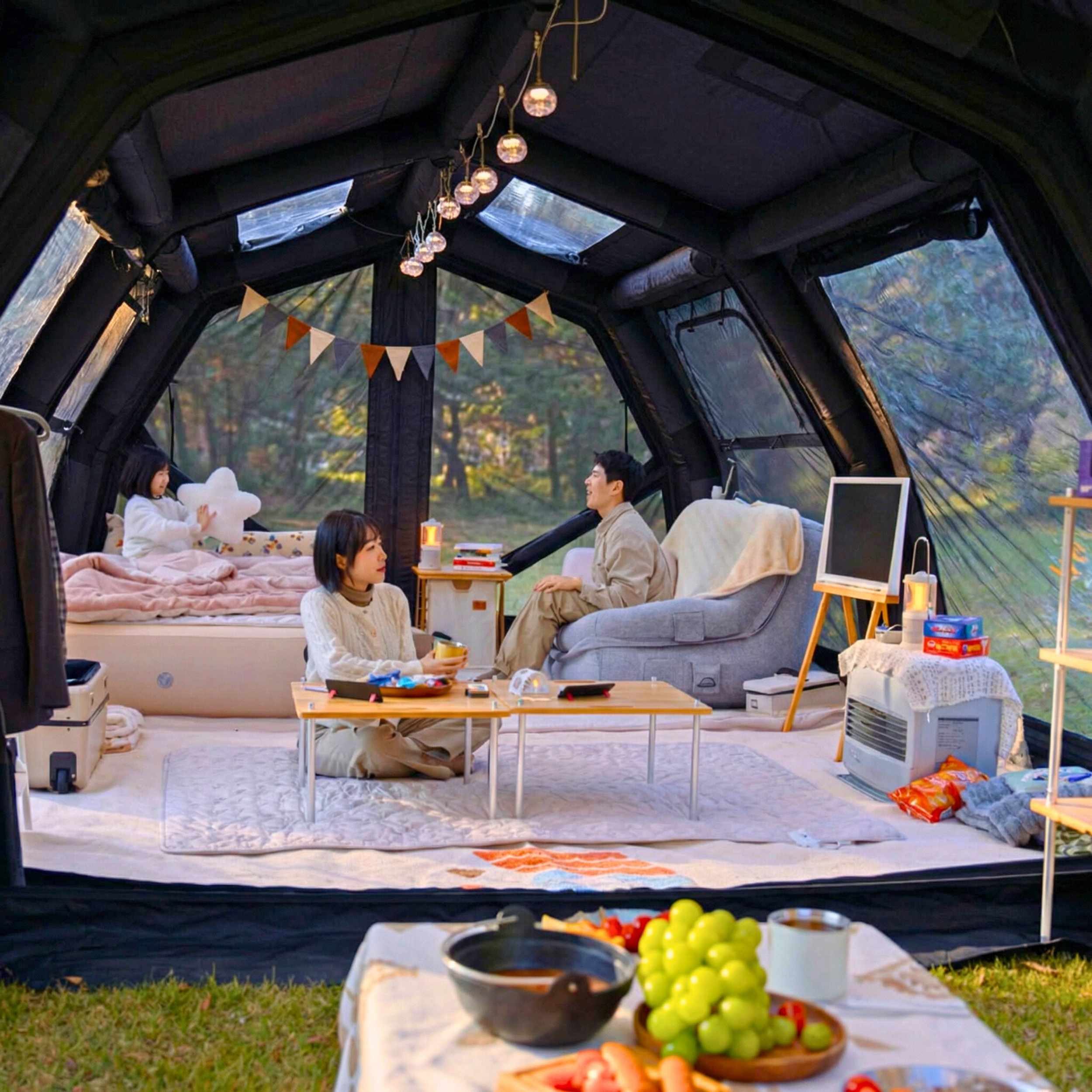 Coody Familia AirTent 17.2 PRO Black (2-10 Person)+Electric Pump+TPU Door Black+Ground Sheet