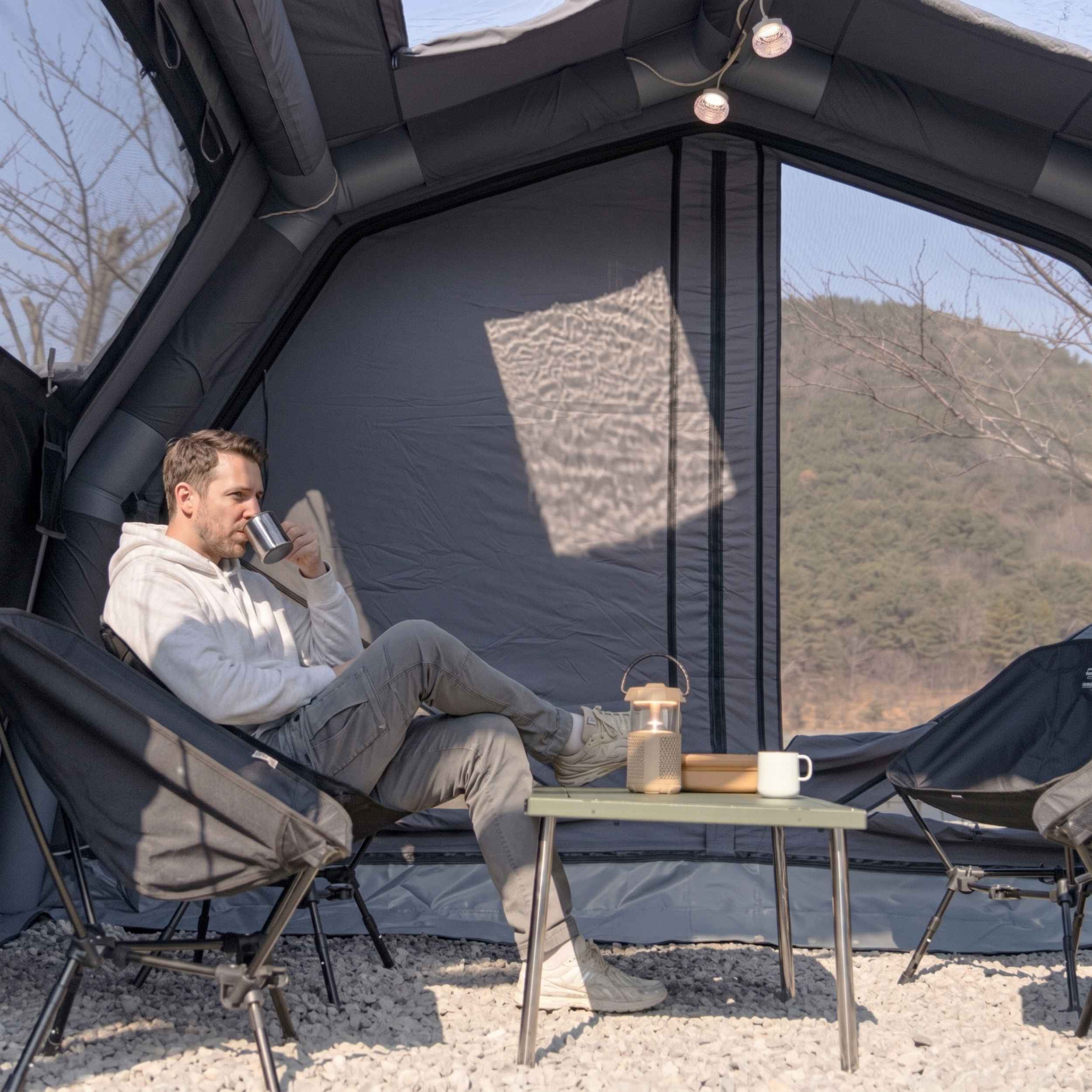 Coody 10.0 PRO Gray Premium Family Inflatable Canvas Tent (2-4 Person)