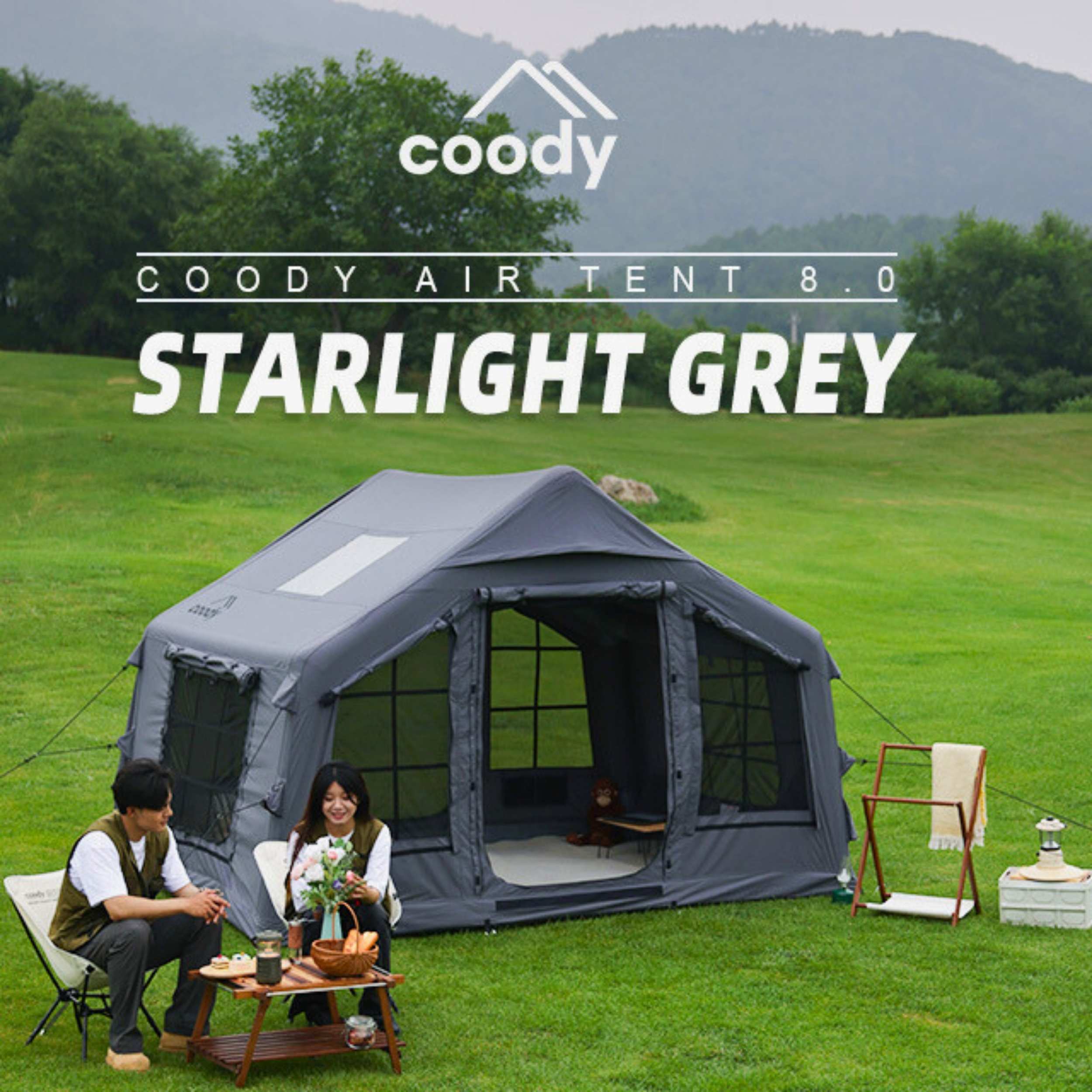 Coody 8.0 Air Tent Gray - Inflatable Tent House for Camping (1-4 Perso