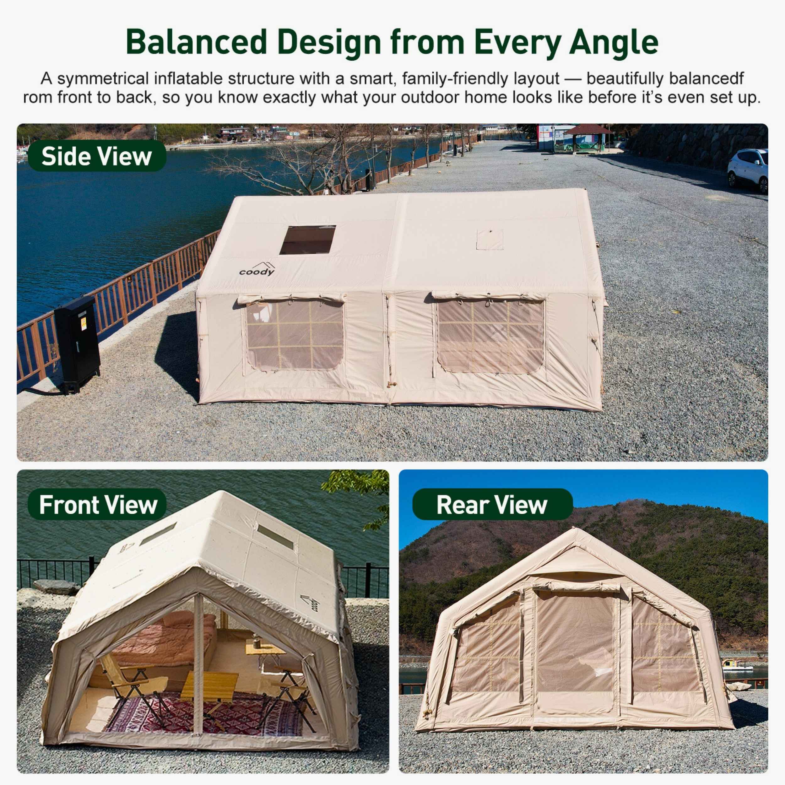 Coody Familia AirTent 13.6 Beige (2-10 Person) + RBM Wood Stove Caminus M