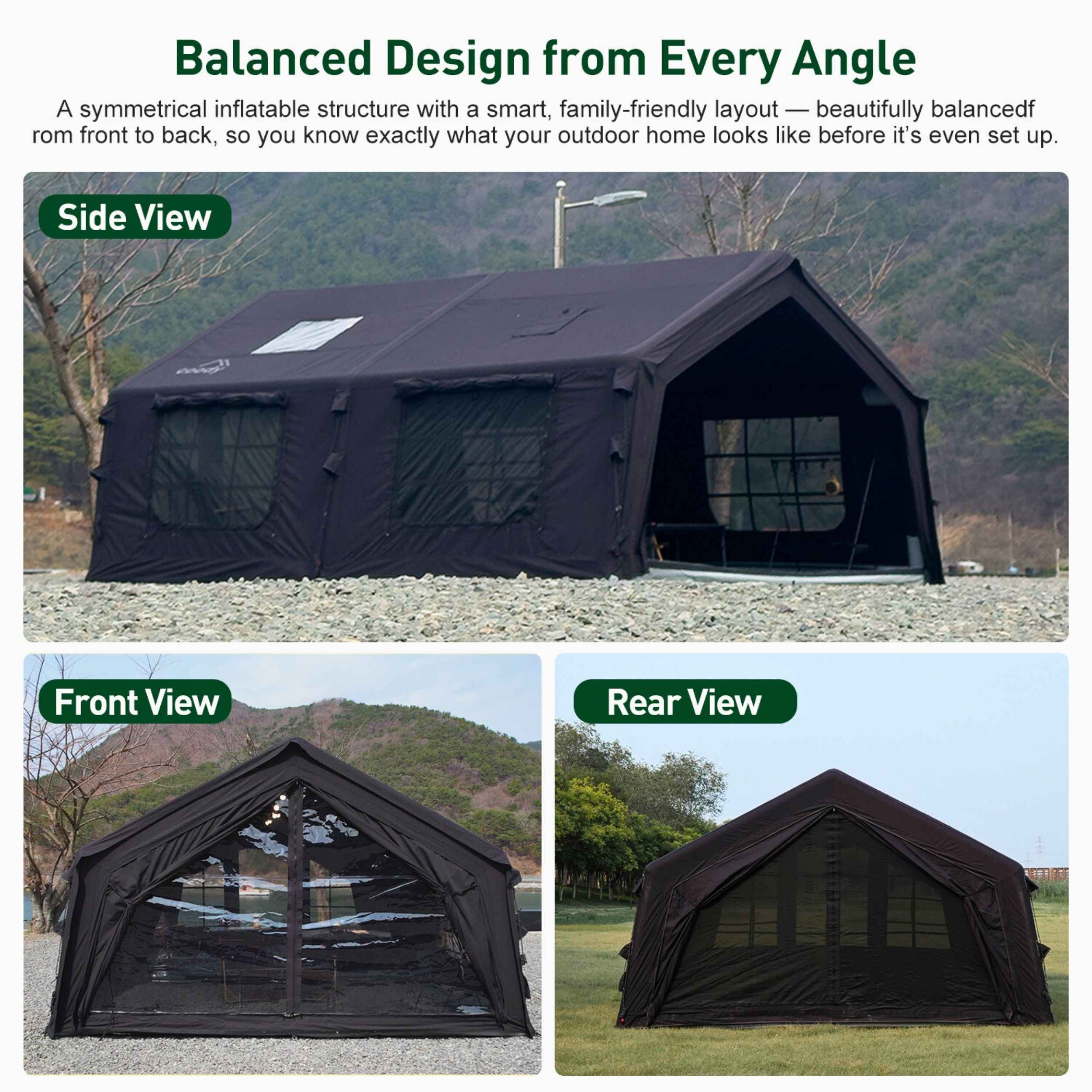 Coody Familia AirTent 13.6 Black (2-8 Person) + RBM Wood Stove Caminus