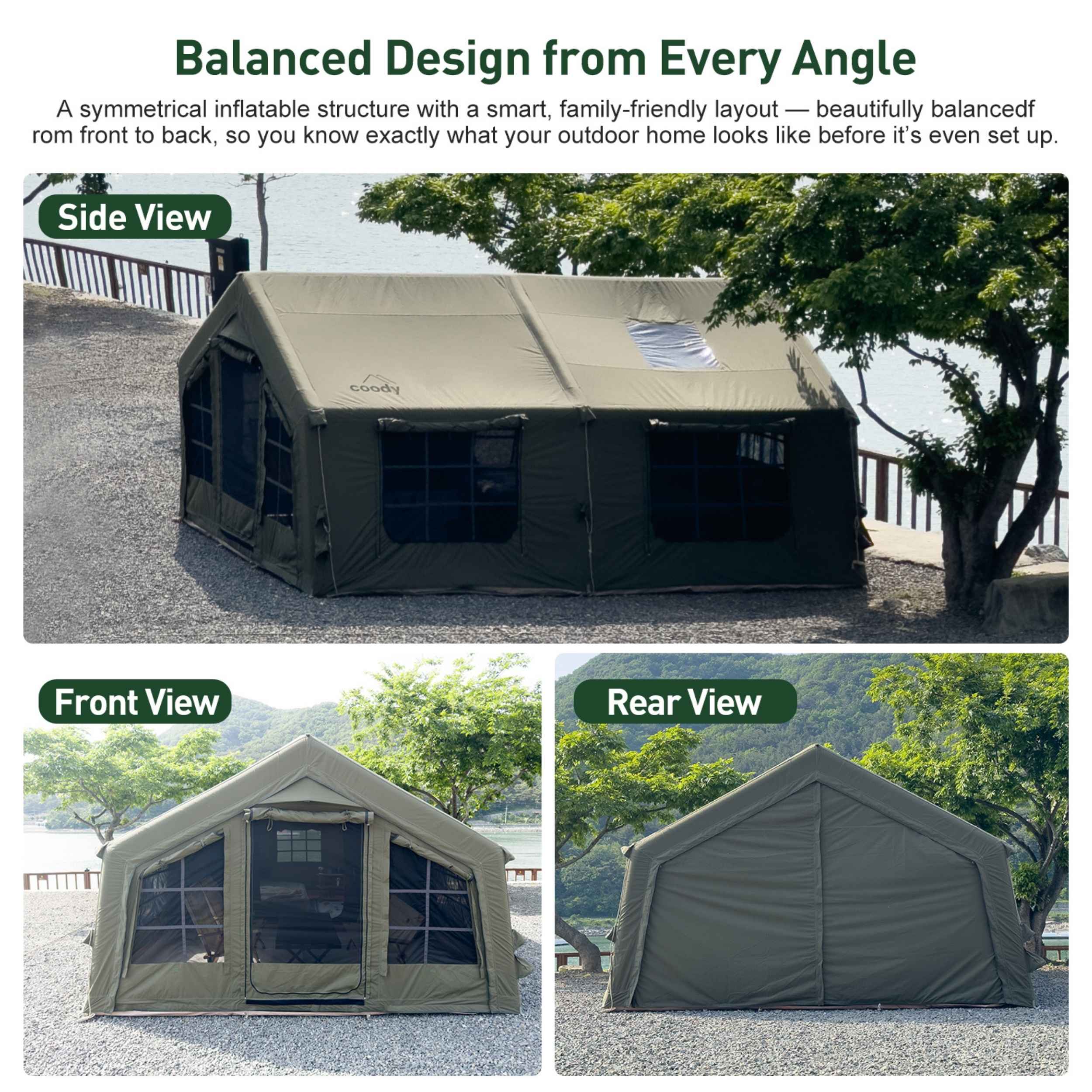 Coody Familia AirTent 13.6 Forest Green Inflatable Tent House for Camp