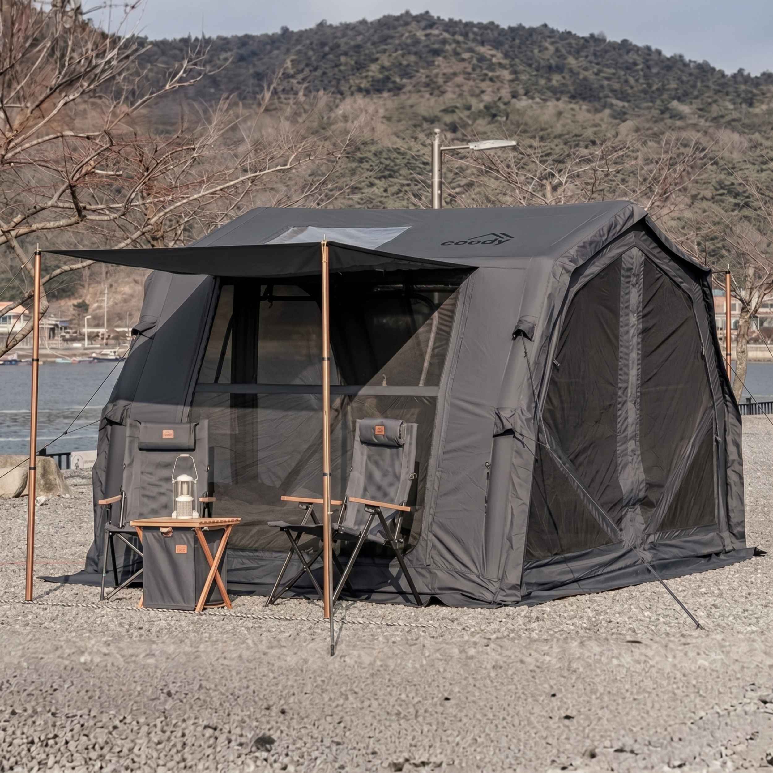 Coody 10.0 PRO Gray Premium Family Inflatable Canvas Tent (2-4 Person)