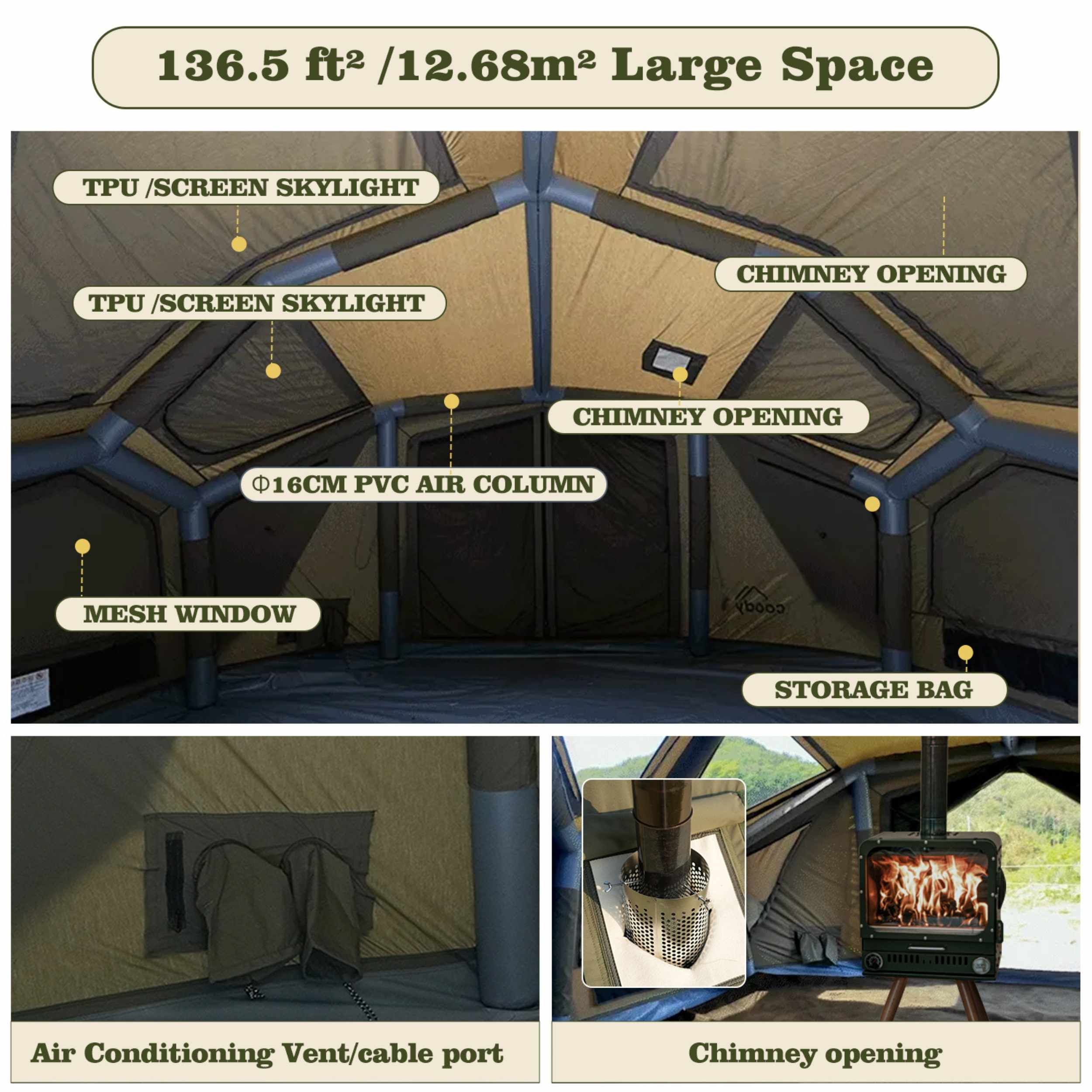 Coody Bestona Forest Green Inflatable Tent for Camping (2-4 person)