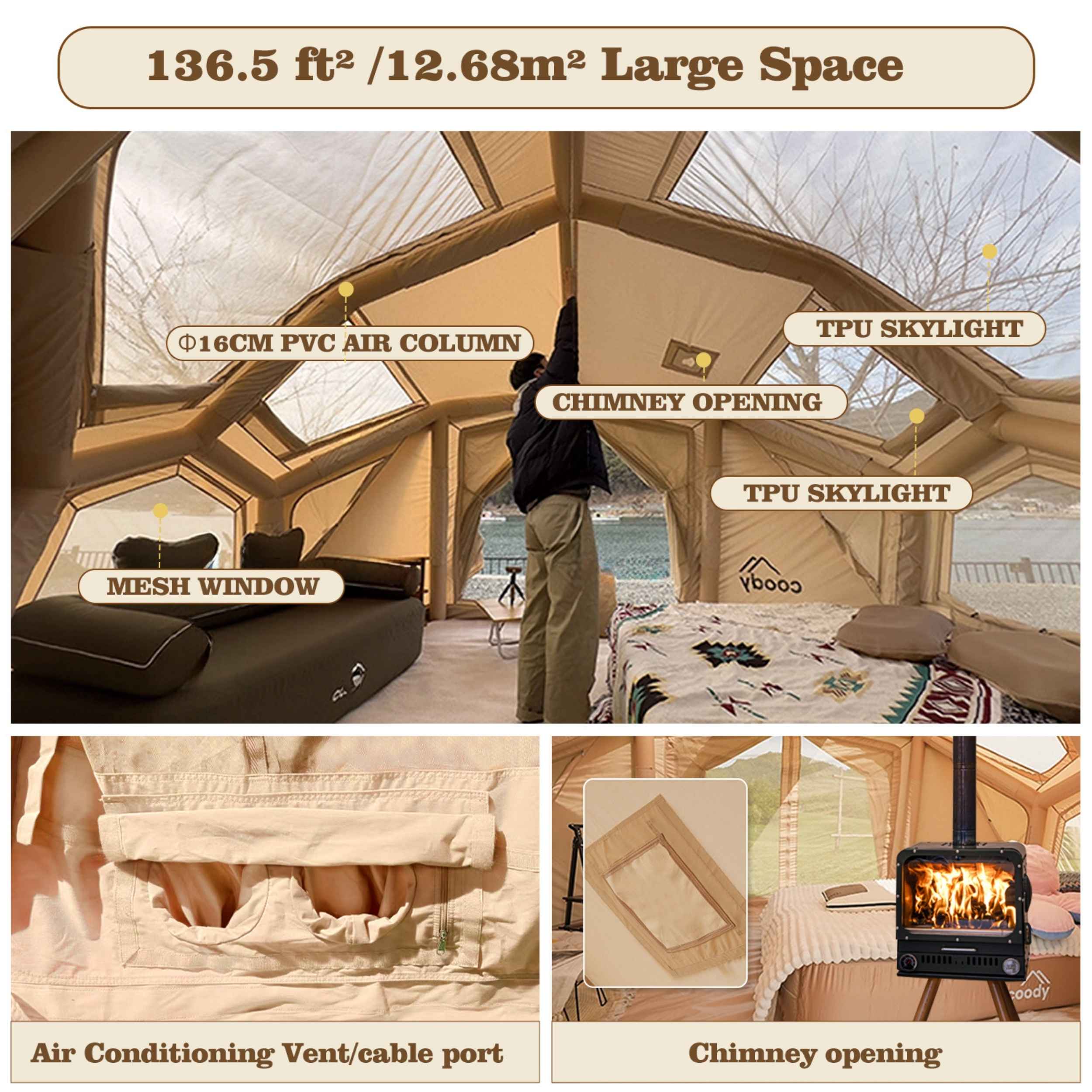 Coody Bestona Beige Inflatable Tent for Camping (2-4 person)