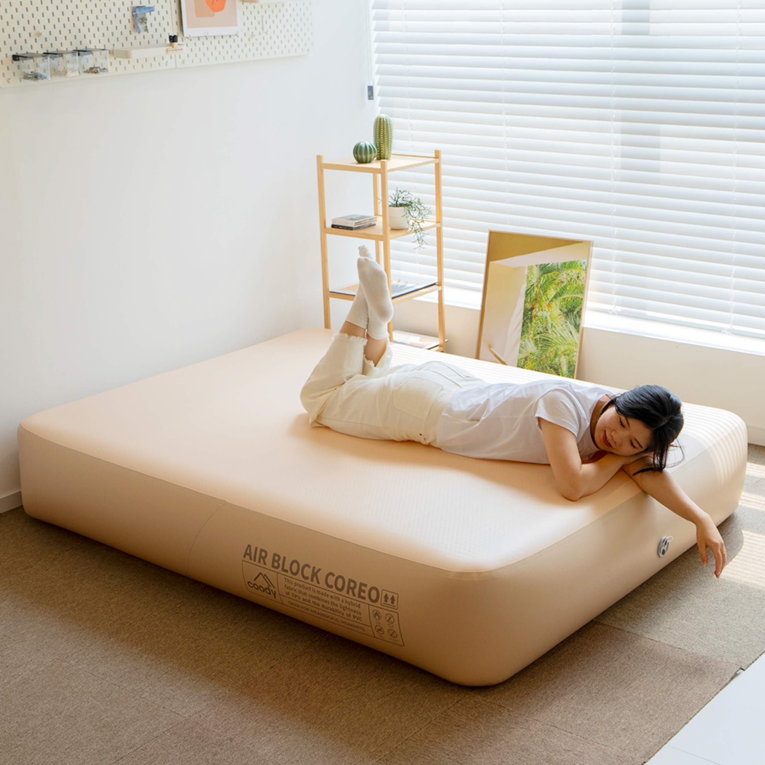 Coody Coreo Air Mattress Queen (150 × 200 × 35 cm) – Structured Air Block Inflatable Bed, Compact Pack Design