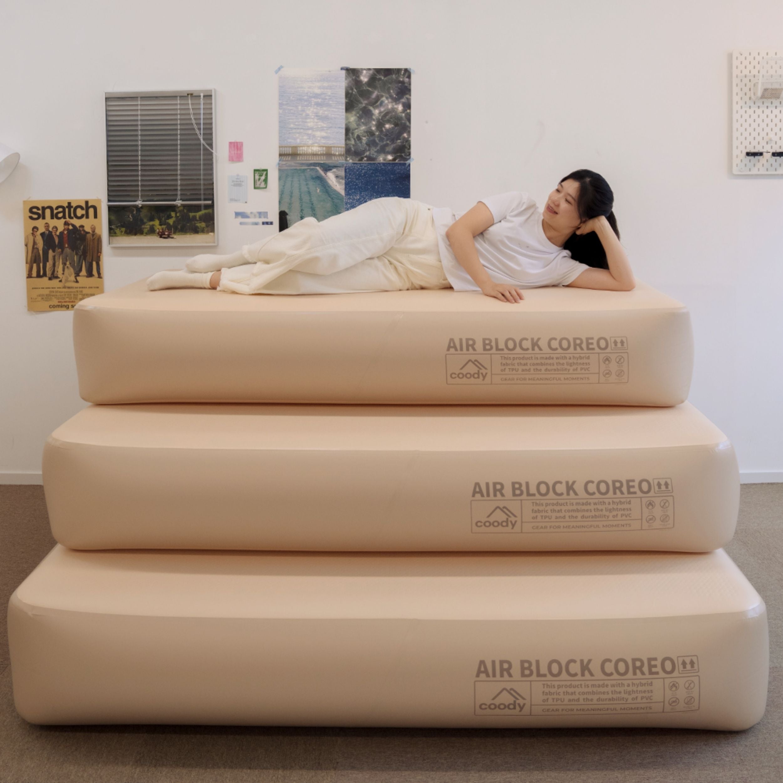 Coody Coreo Air Mattress Single (105 × 200 × 35 cm) – Structured Air Block Inflatable Bed, Compact Pack Design