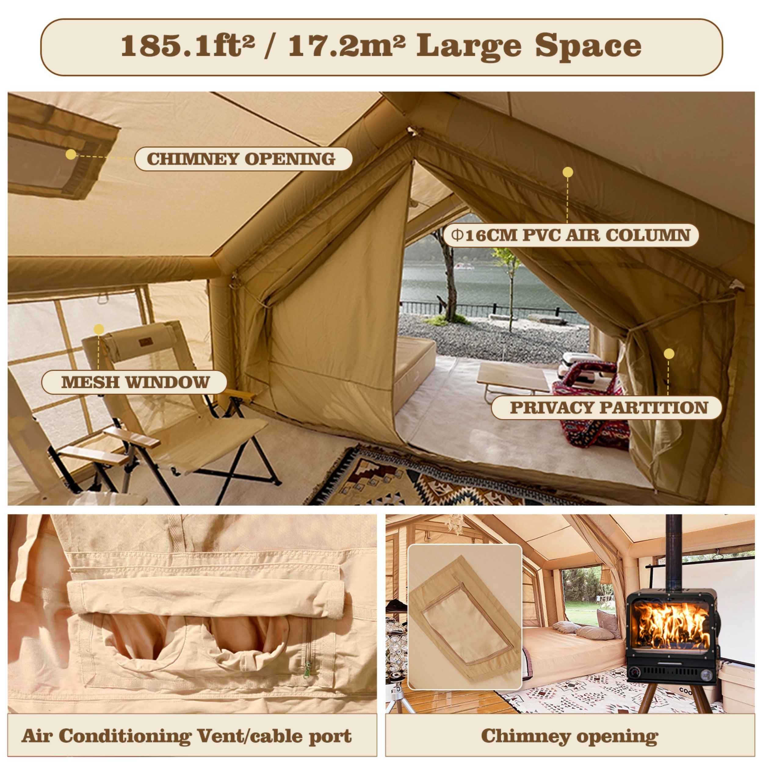 Coody Familia Air Tent 17.2 Beige + Stove Caminus M - Inflatable