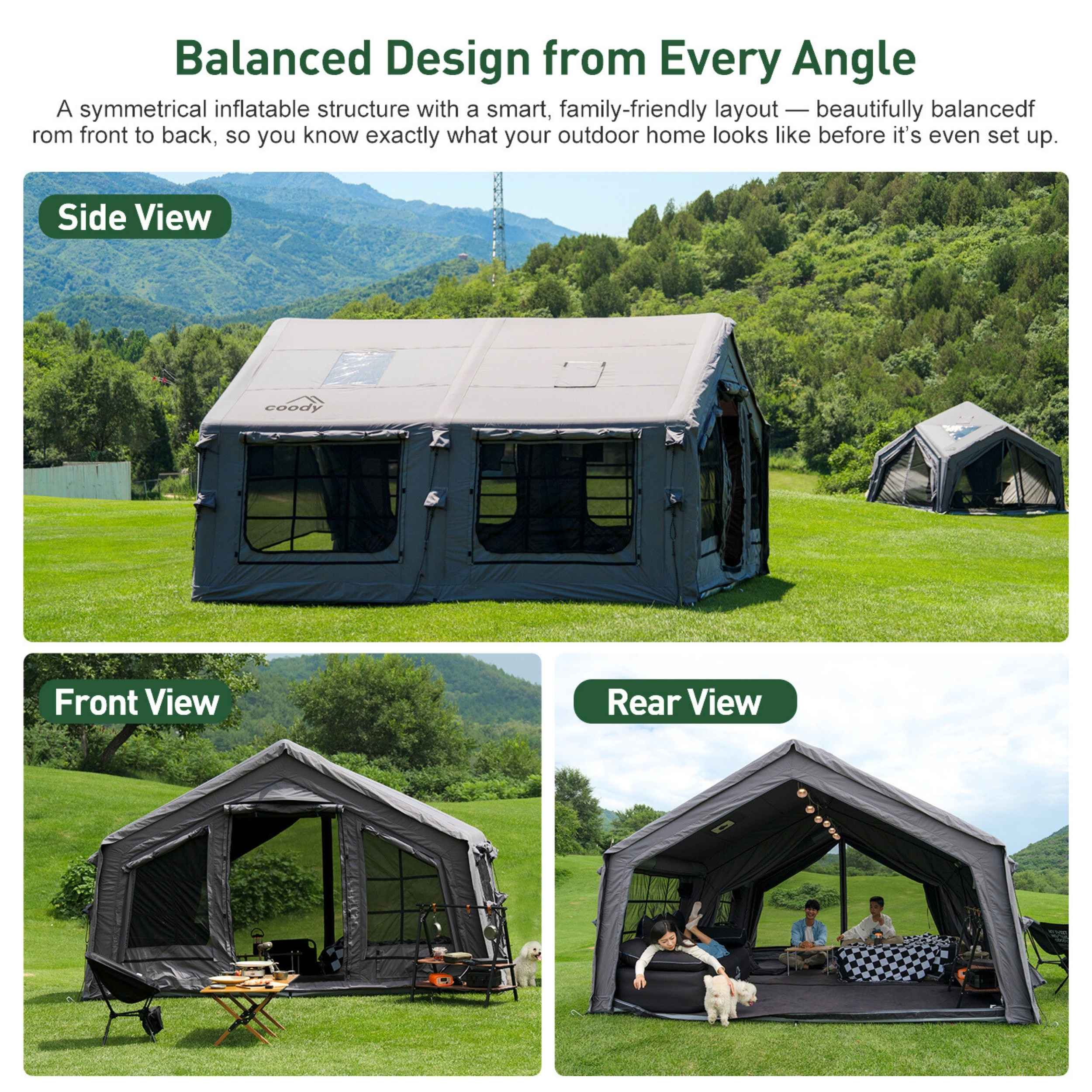 Tente gonflable Coody Familia AirTent 17.2 noire pour camping (2 à 10 personnes)