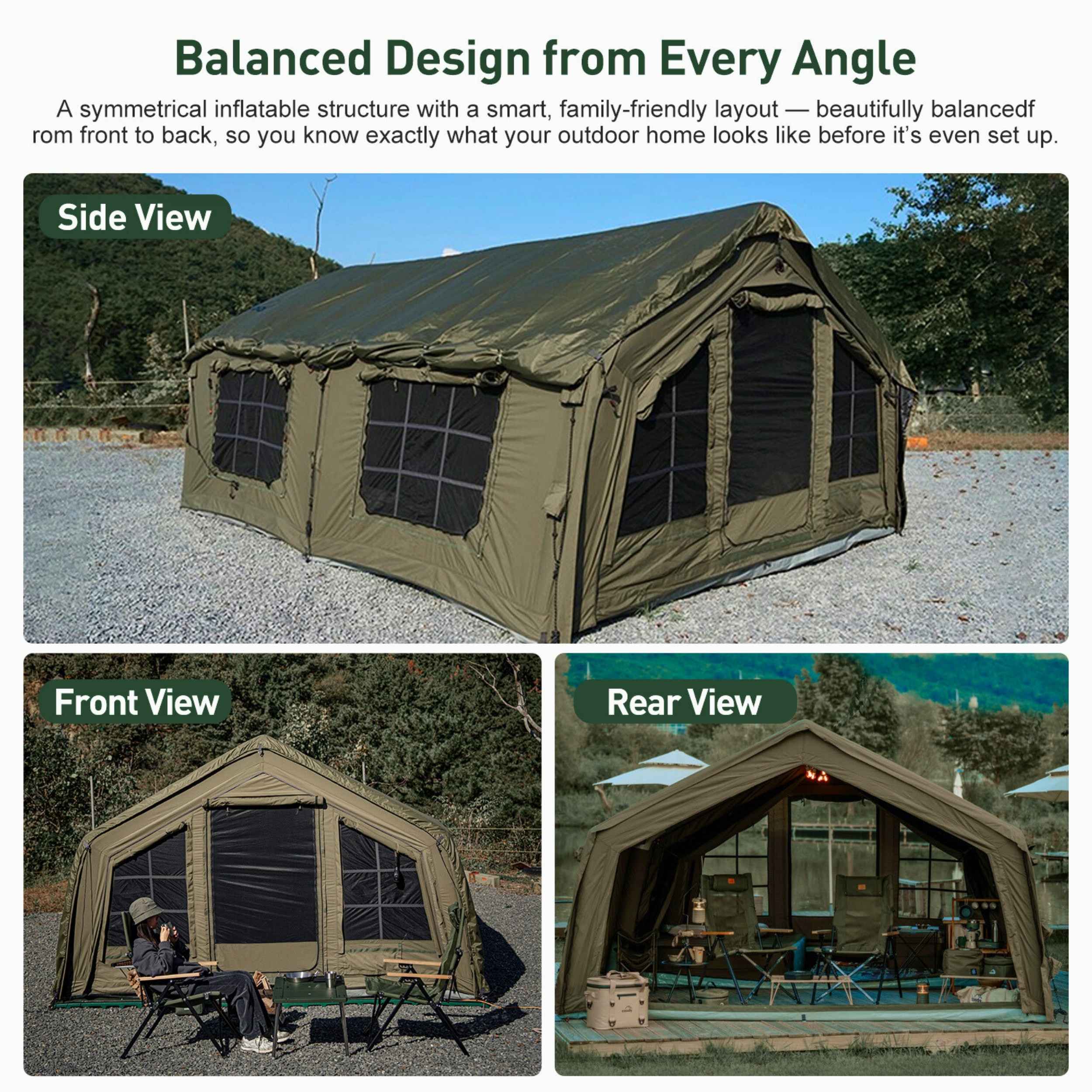 Coody Familia AirTent 17.2 Forest Green (2-10 Person)+ RBM Wood Stove Caminus M