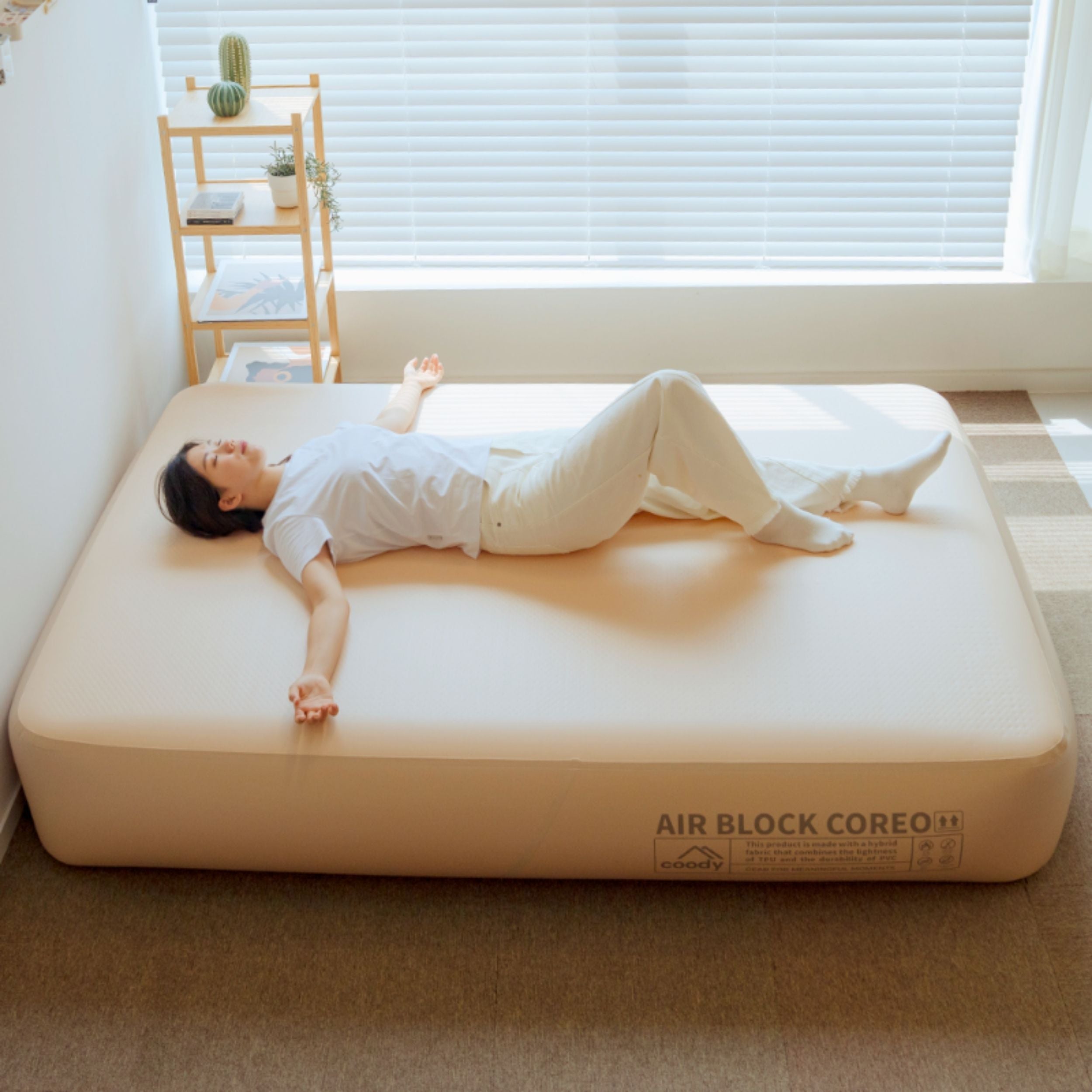 Coody Coreo Air Mattress Queen (150 × 200 × 35 cm) – Structured Air Block Inflatable Bed, Compact Pack Design