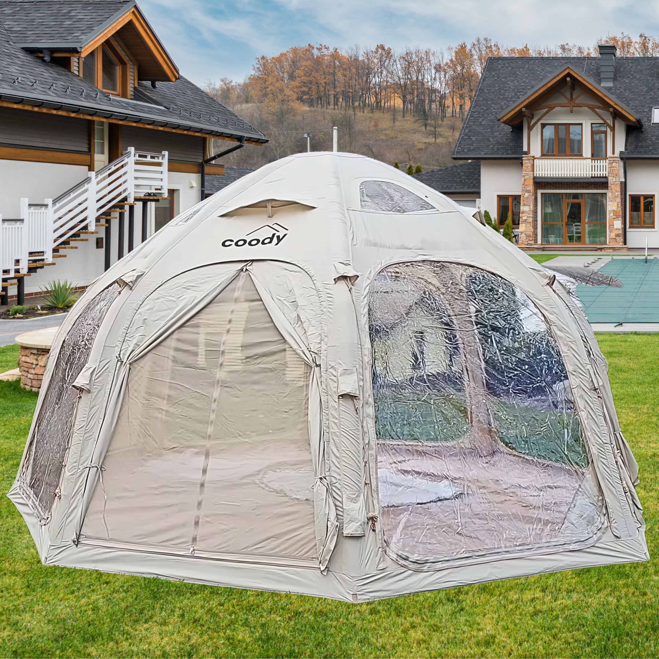 Coody Aurora Dome Beige (2-4 Person)+Carpet(Beige)+Electric Pump