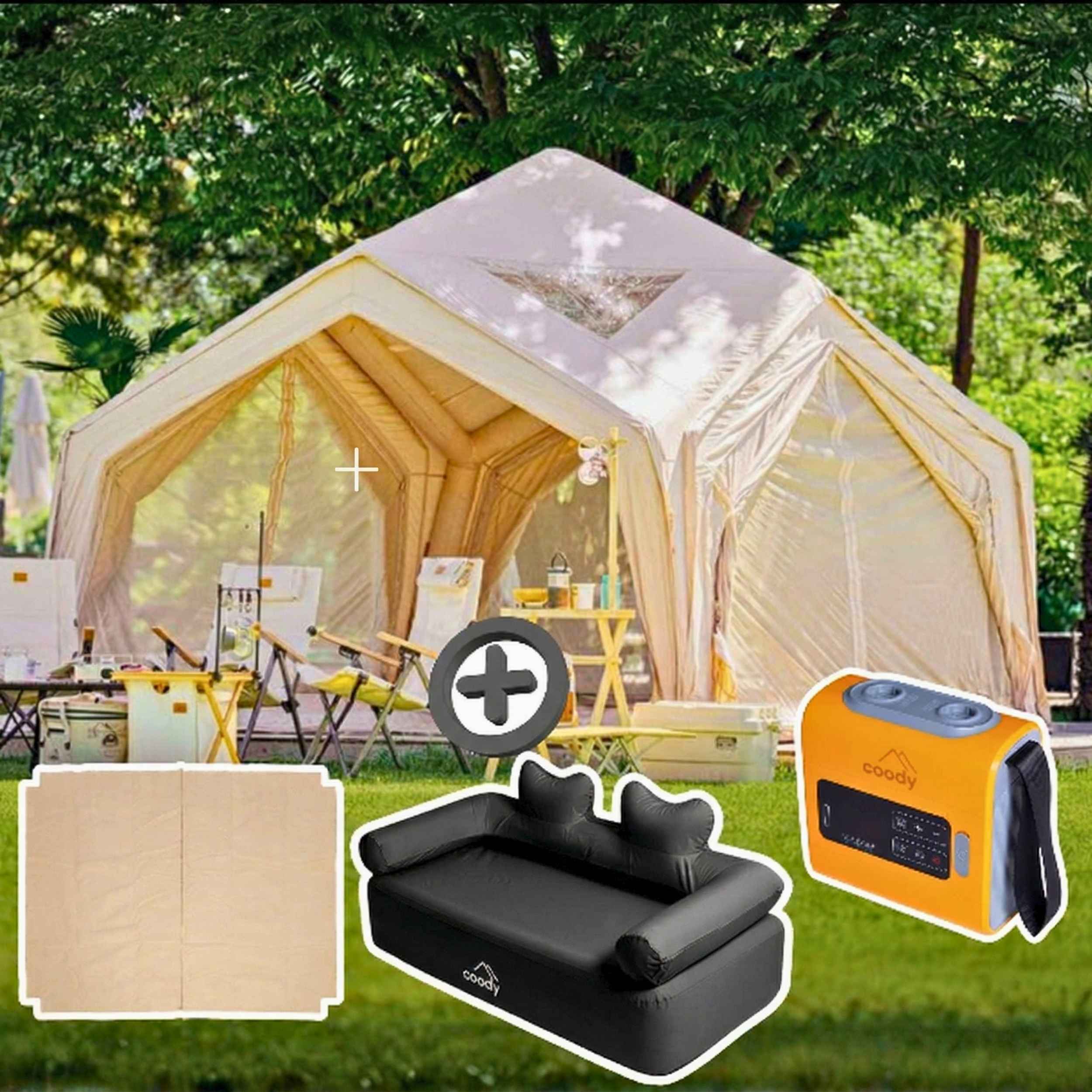 Coody AirTent Hub Beige (2-6 Person)+Electric Pump+Carpet+Ground Sheet+Air Sofa