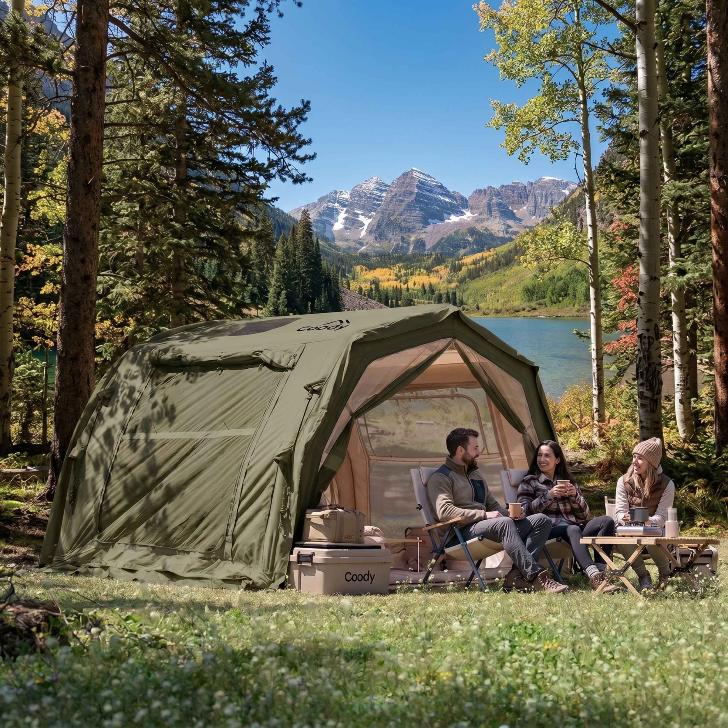 Coody 10.0 PRO Forest Green Premium Family Inflatable Canvas Tent (2-4 Person)