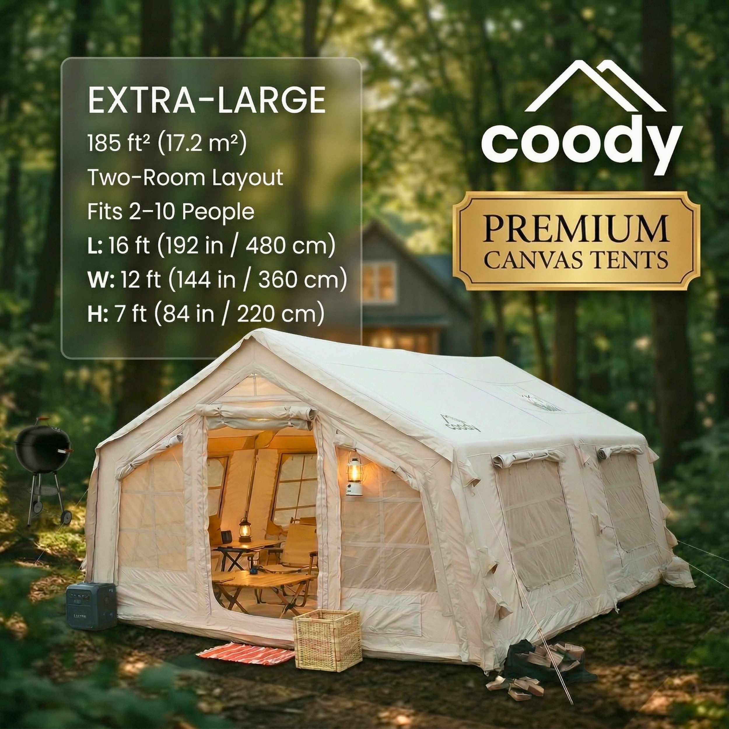 Coody Familia AirTent 17.2 Beige Inflatable Tent House for Camping (2-10 Person)