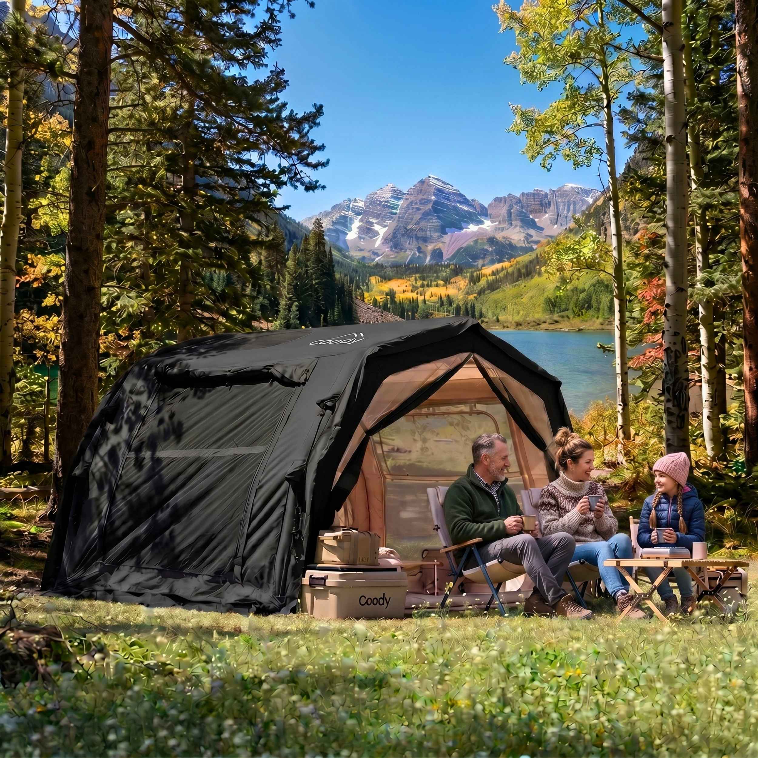 COODY10.0エアーテントブラック Coody 10.0 PRO Black Premium Family Inflatable Canvas Tent (2-4 Person