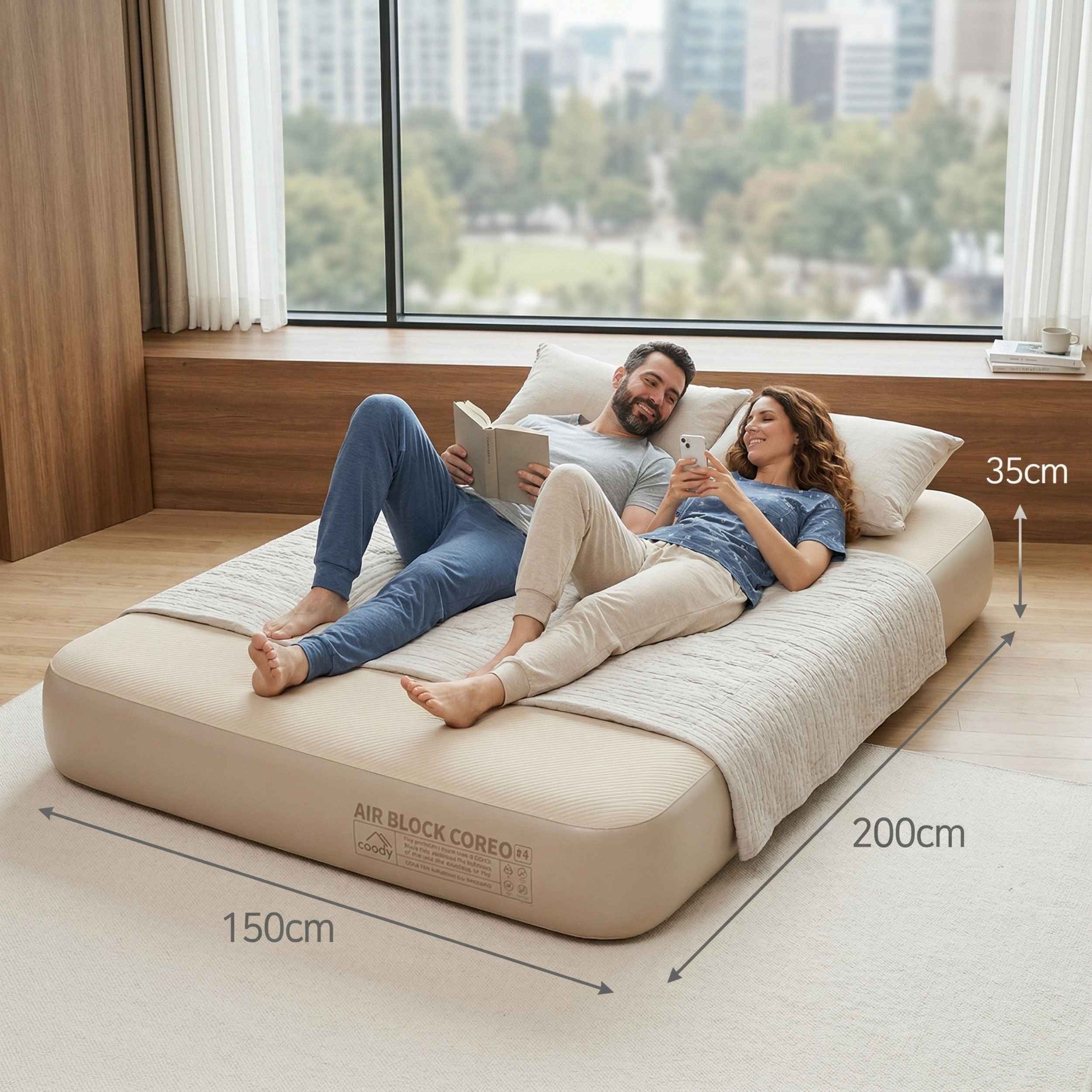 Coody Coreo Air Mattress Queen (150 × 200 × 35 cm) – Structured Air Block Inflatable Bed, Compact Pack Design