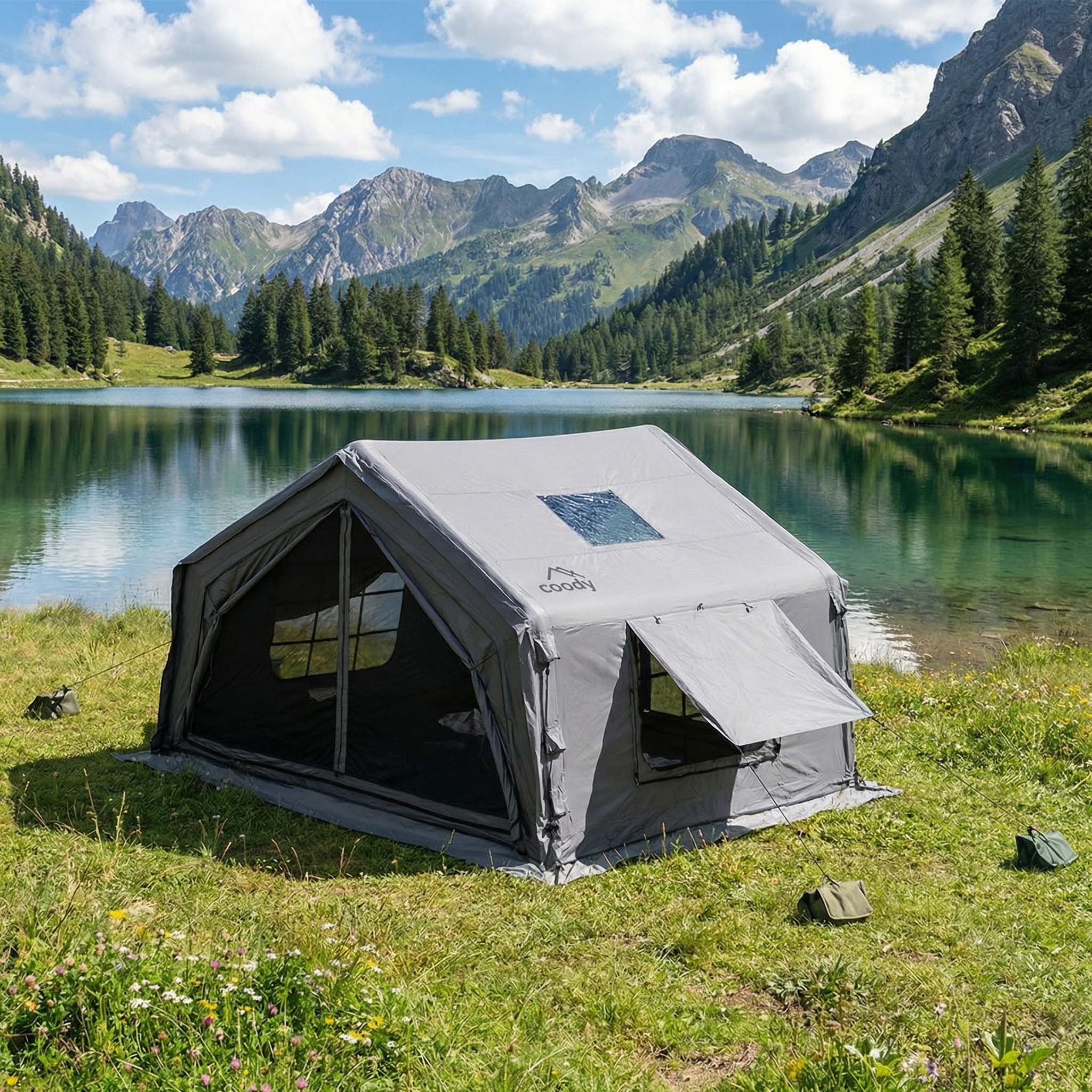 Coody 10.0 Inflatable Tent with Stove Jack for 2-4 person - Gray