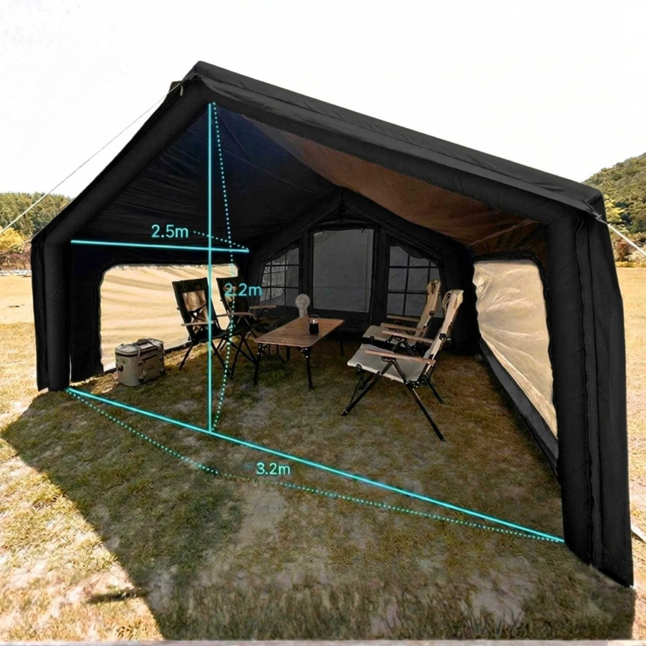 Tente gonflable Coody 8.0 noire – Tente de camping gonflable (1 à 4 personnes)