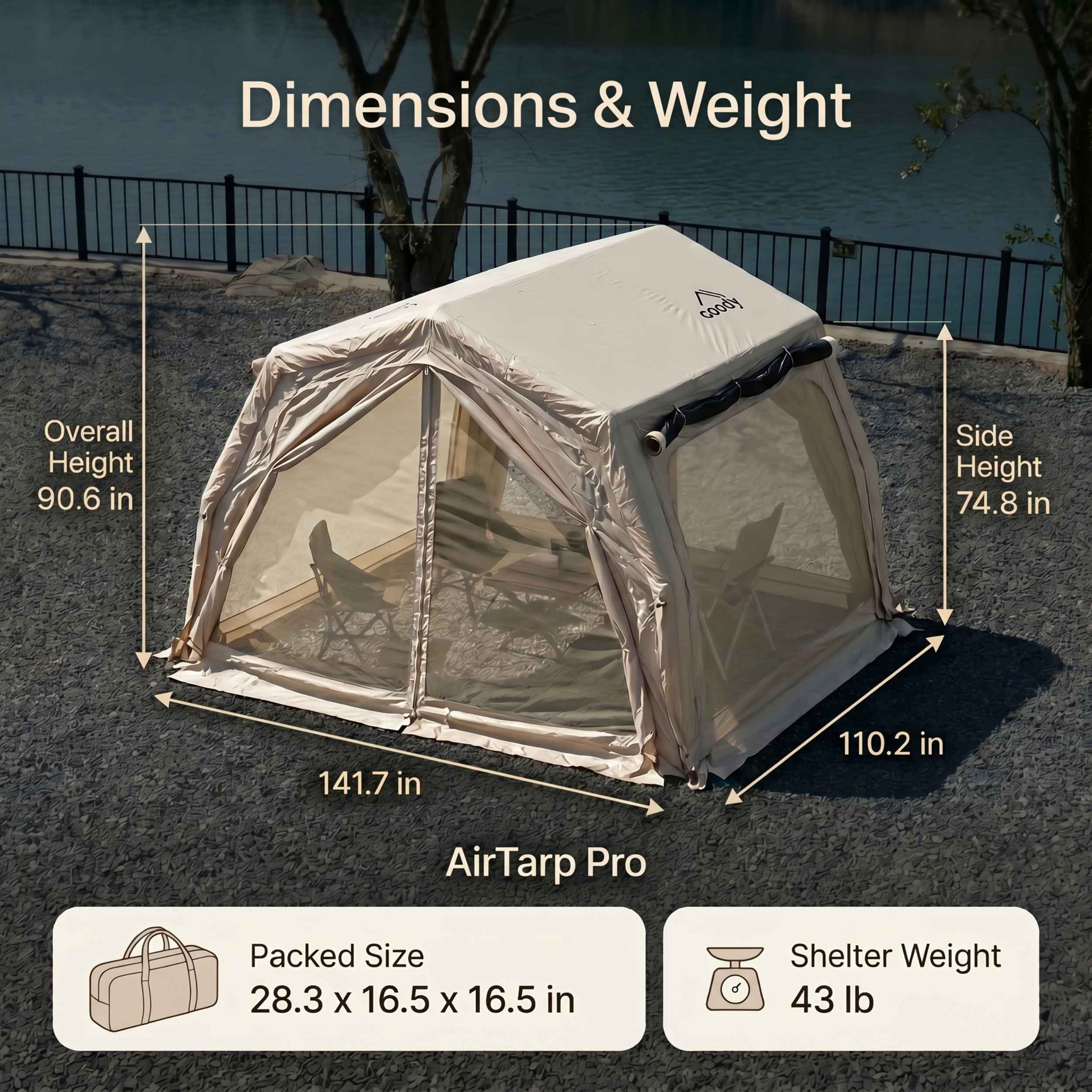 Tienda de campaña inflable Coody 8.0 Air negra - Casa de campaña para acampar (1-4 personas)
