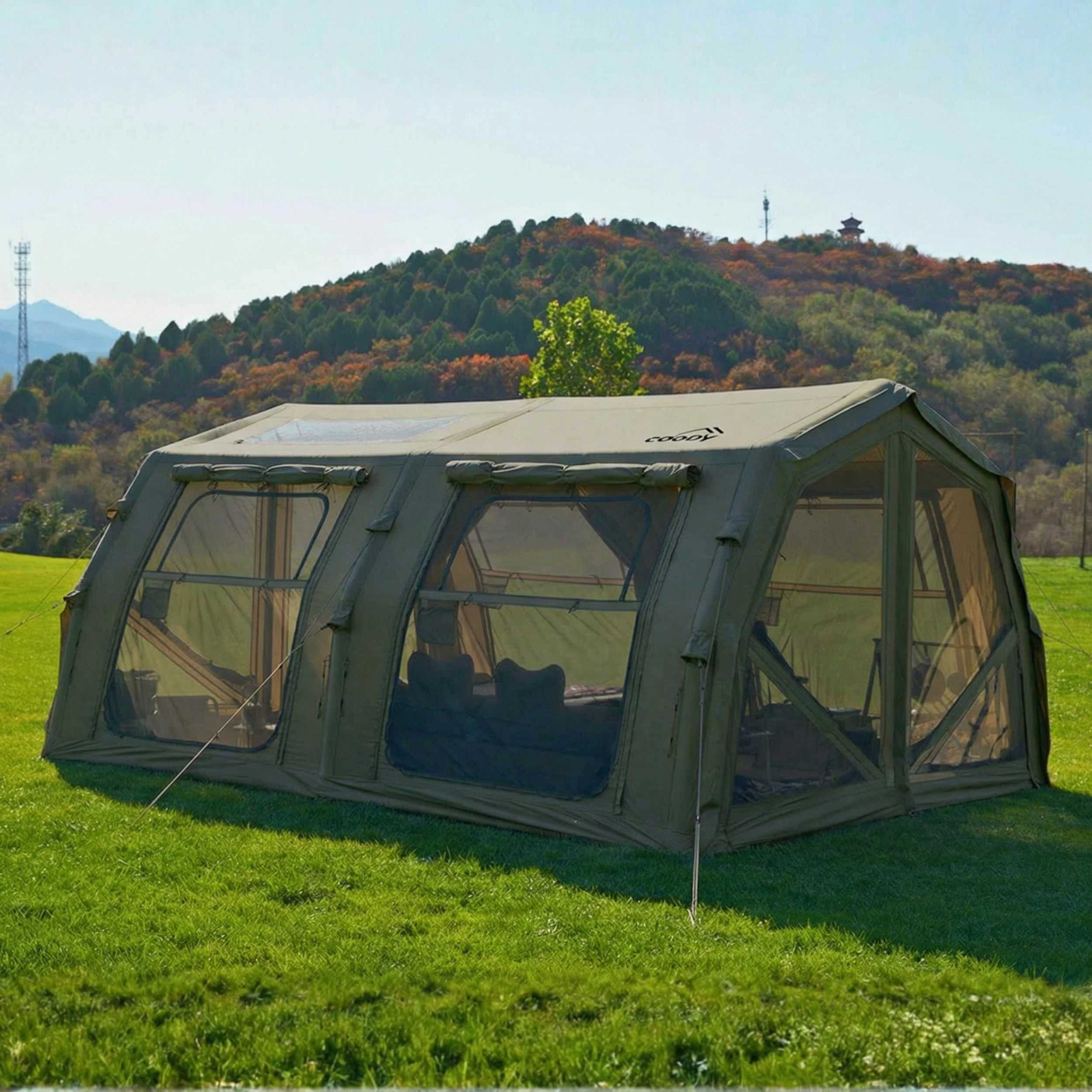 Coody Familia AirTent 17.2 PRO Forest Green (2-10 Person)+Electric Pum