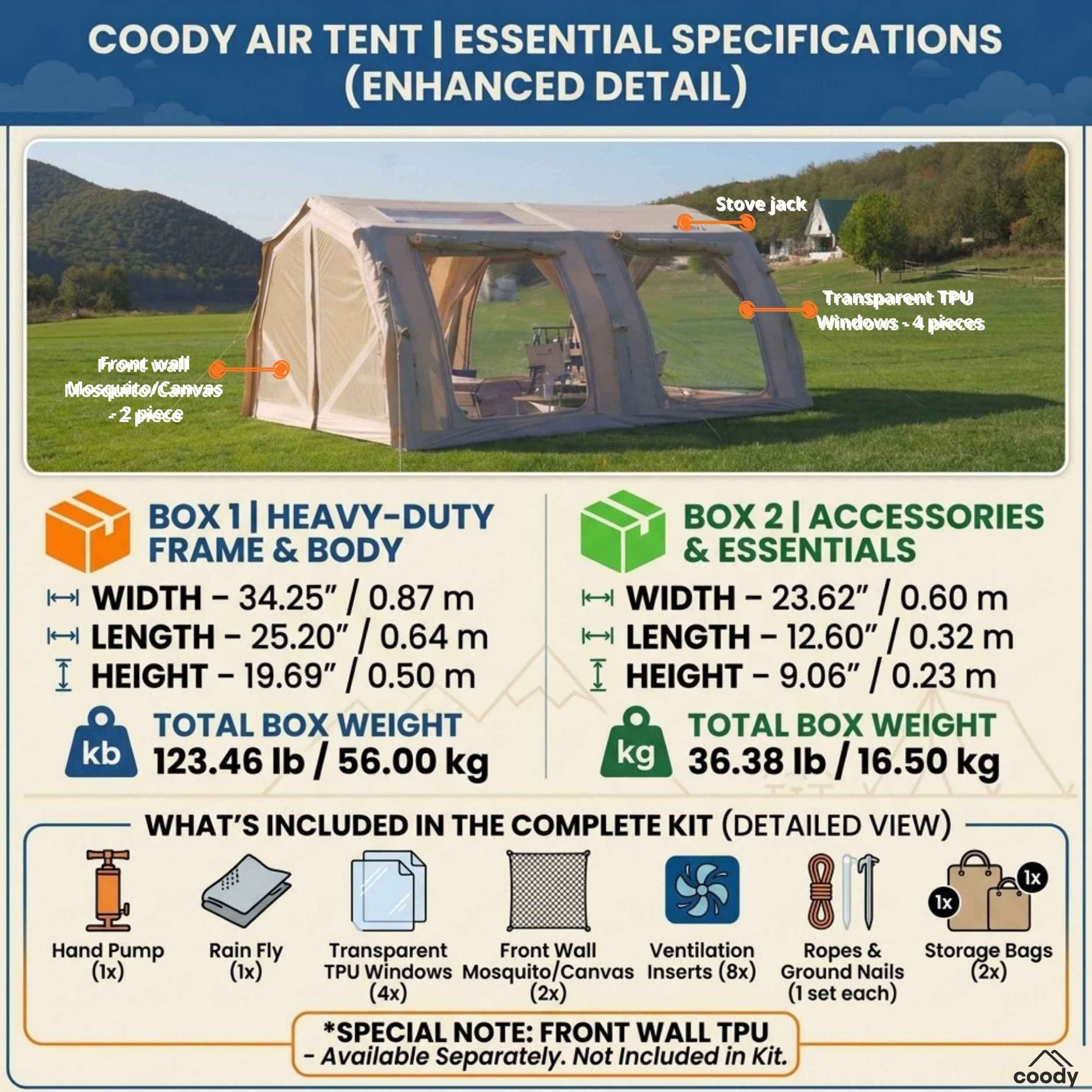 Coody Familia Pro AirTent 17.2 Beige Inflatable Tent for Camping (2-10 Person)