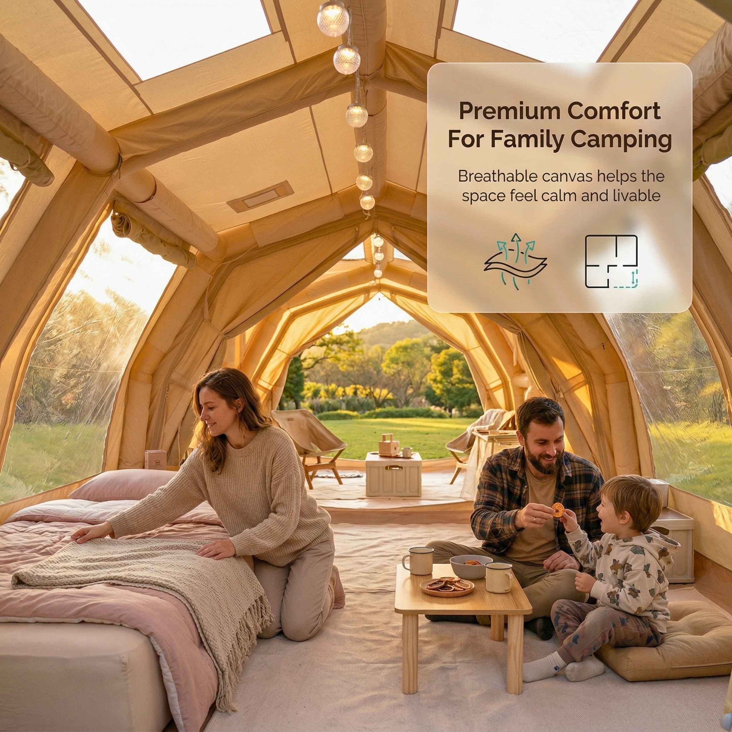 Coody Familia AirTent 17.2 PRO Beige (2-10 Person)+Electric Pump+TPU D