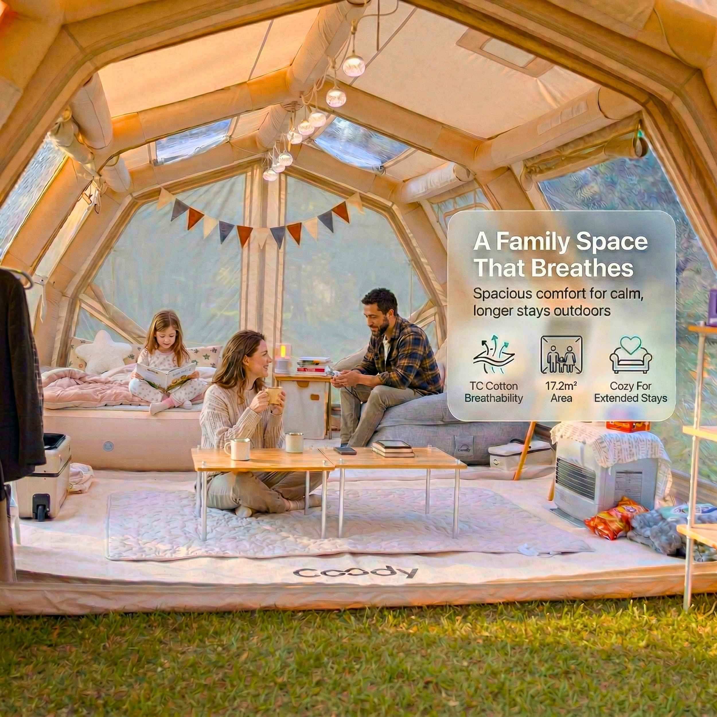 ホ　familiar Coody Familia AirTent 17.2 PRO Beige (2-10 Person)+Electric Pump+TPU D