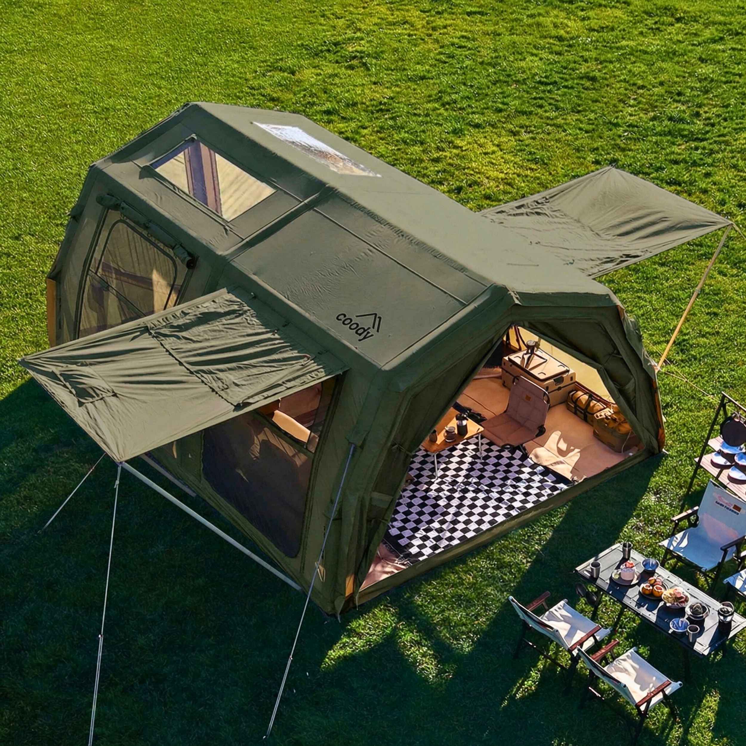 Coody Familia AirTent 17.2 PRO Forest Green (2-10 Person)+Electric Pump+TPU Door Forest Green+Ground Sheet