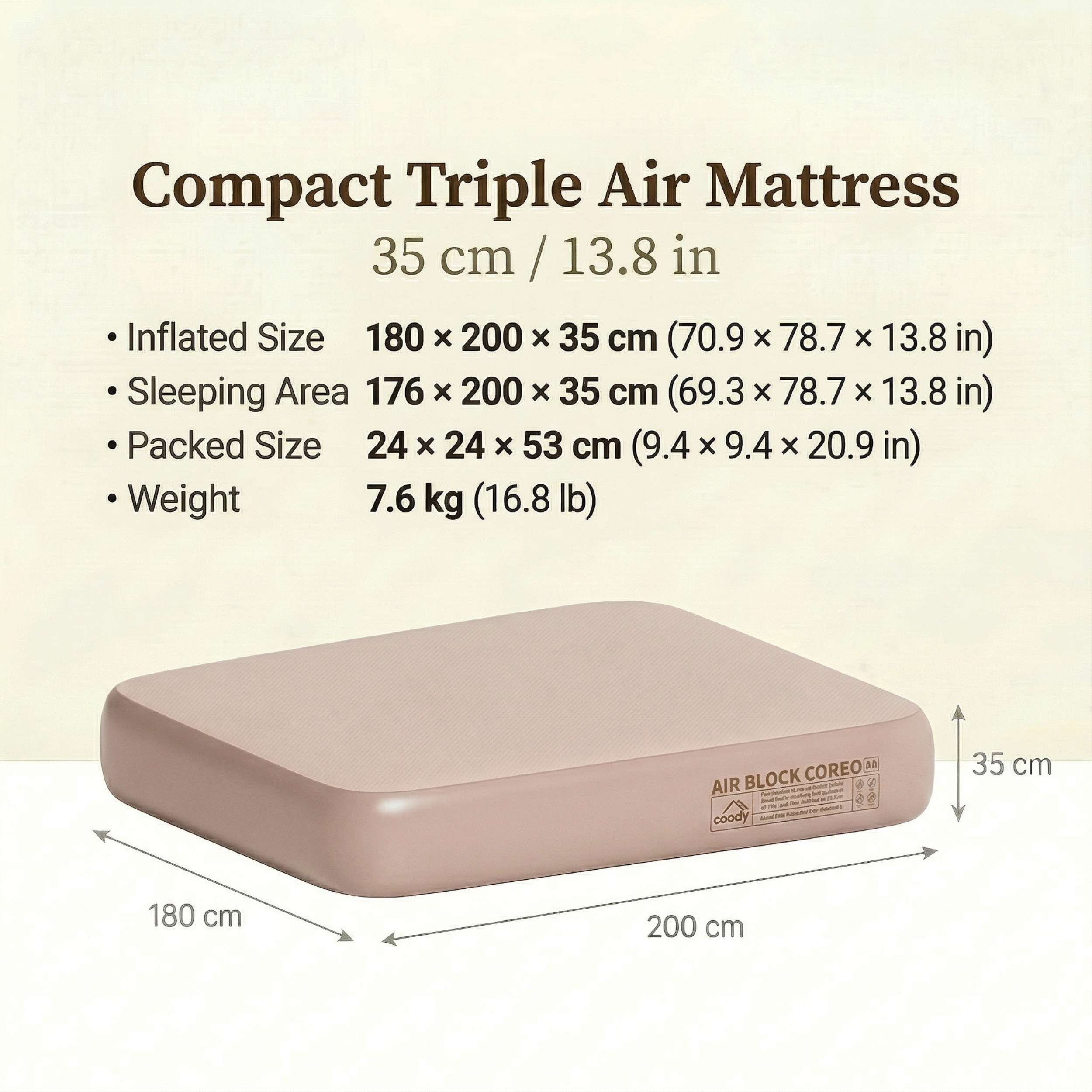 Coody Coreo Air Mattress King (180 × 200 × 35 cm) – Structured Air Blo