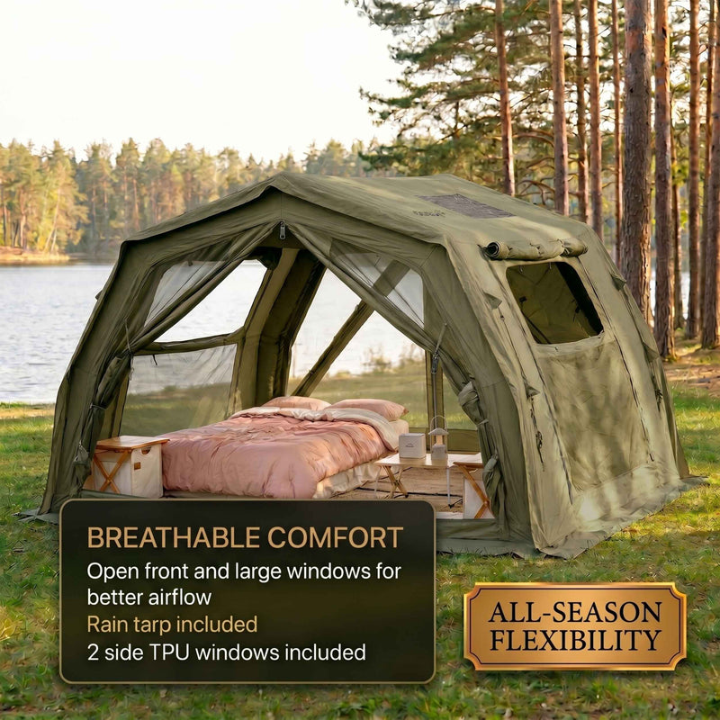 tent for all seasons Coody 10.0 PRO Forest Green Premium Family Inflatable Canvas Tent (2-4