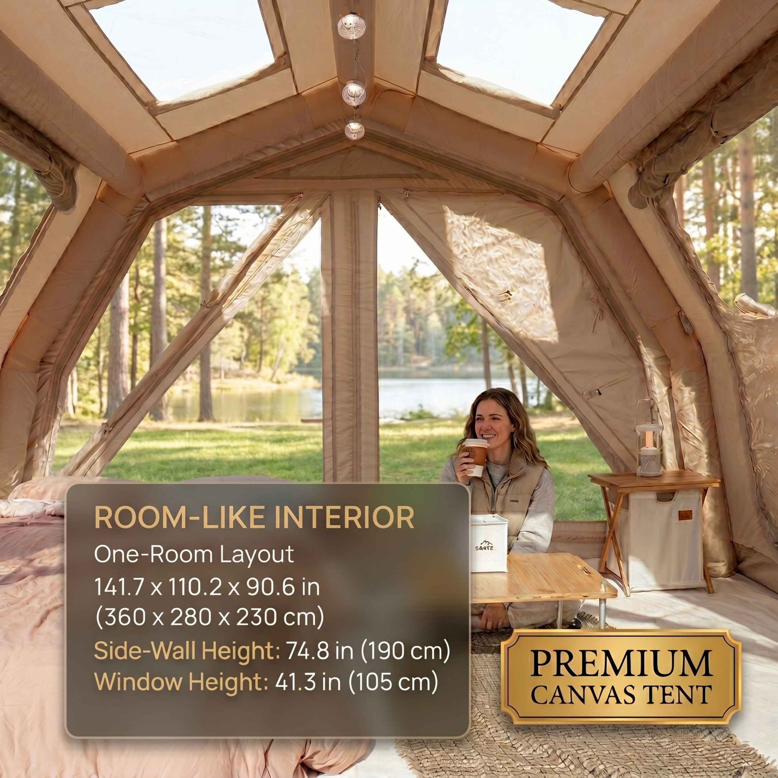 Coody 10.0 PRO Beige Premium Family Inflatable Canvas Tent (2-4 Person)