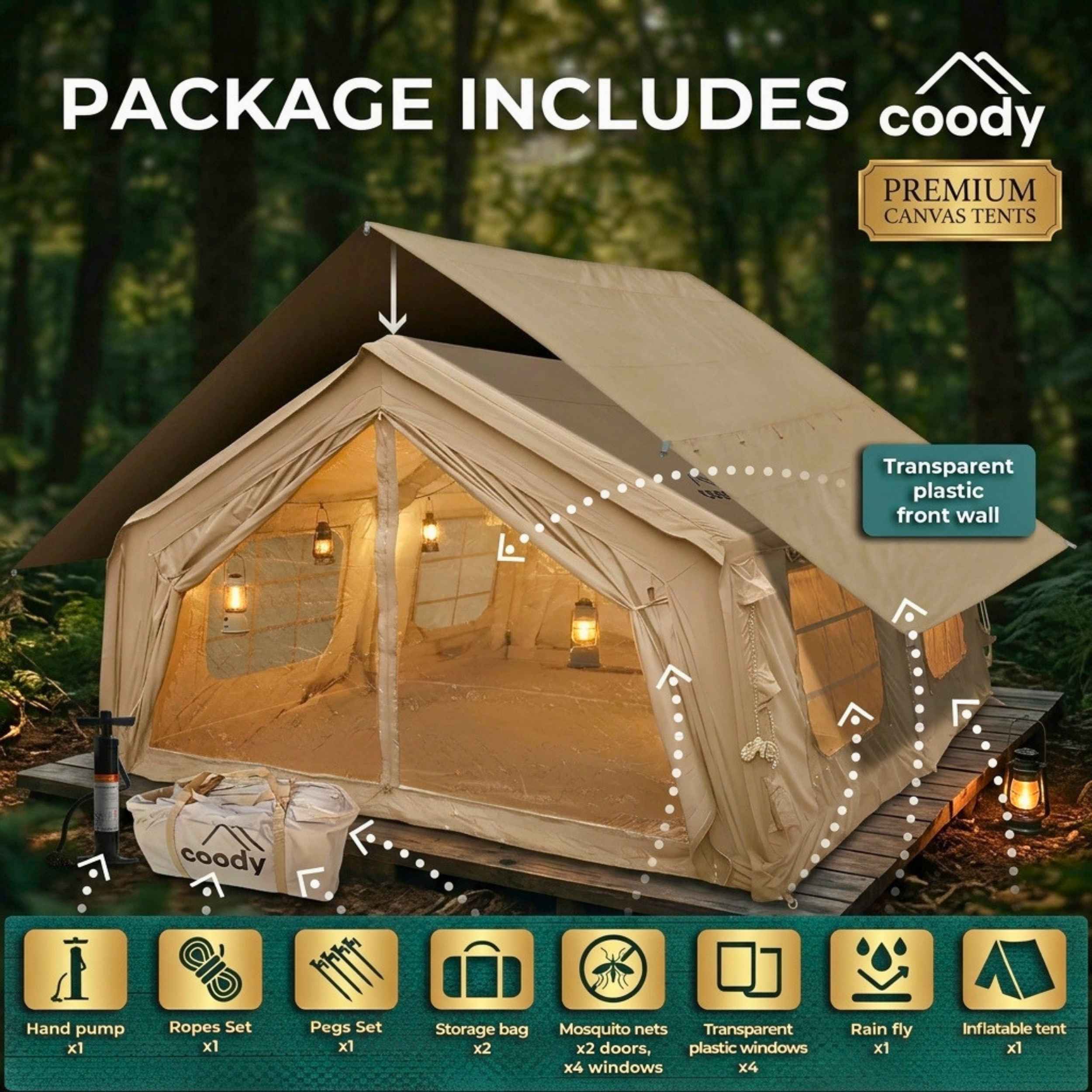 Coody Familia AirTent 17.2 Beige Inflatable Tent House for Camping (2-