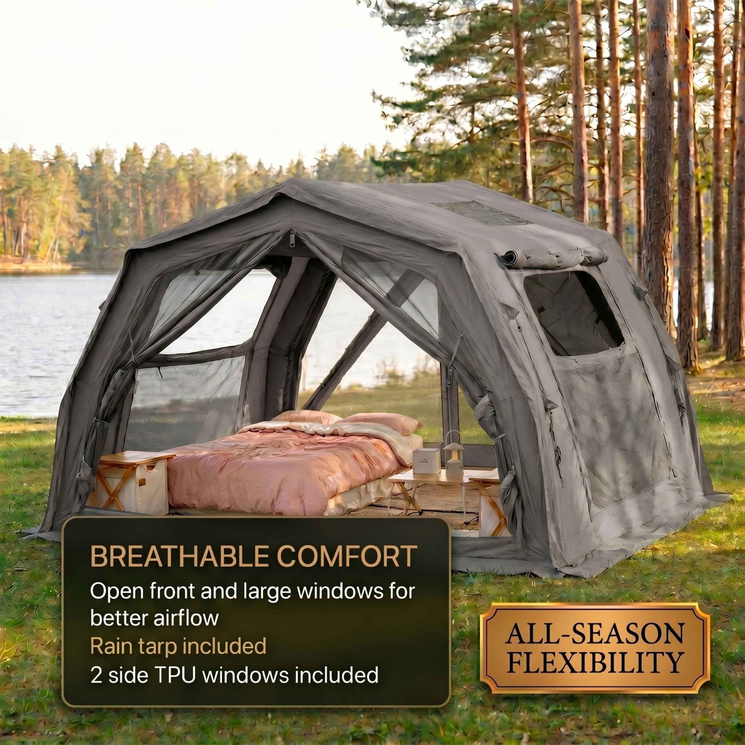 Coody 10.0 PRO Gray Premium Family Inflatable Canvas Tent (2-4 Person)