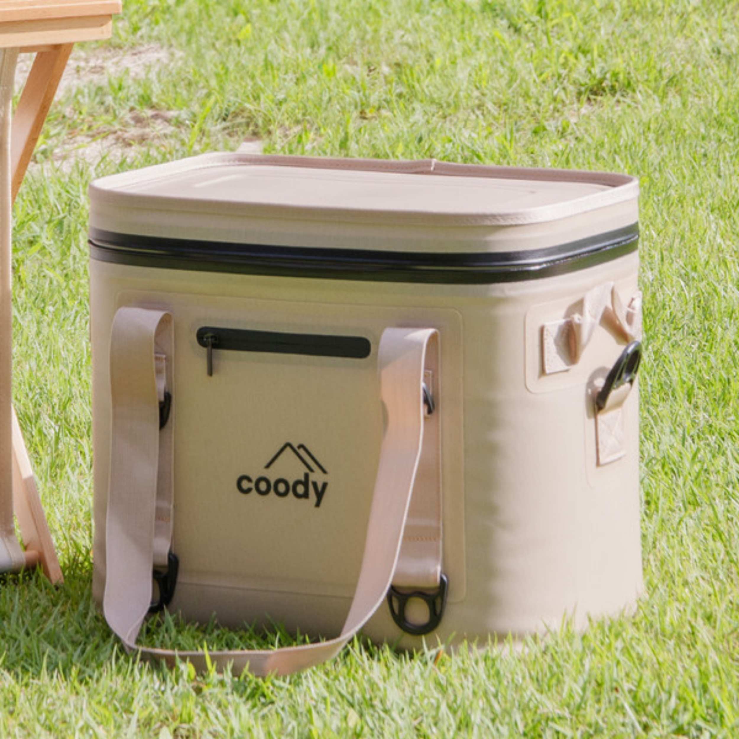 Coody Soft Cooler Bag 20L – Holds Up to 30 Cans, 20mm High-Density NBR Insulation, AIR-TIGHT Zipper, Beige