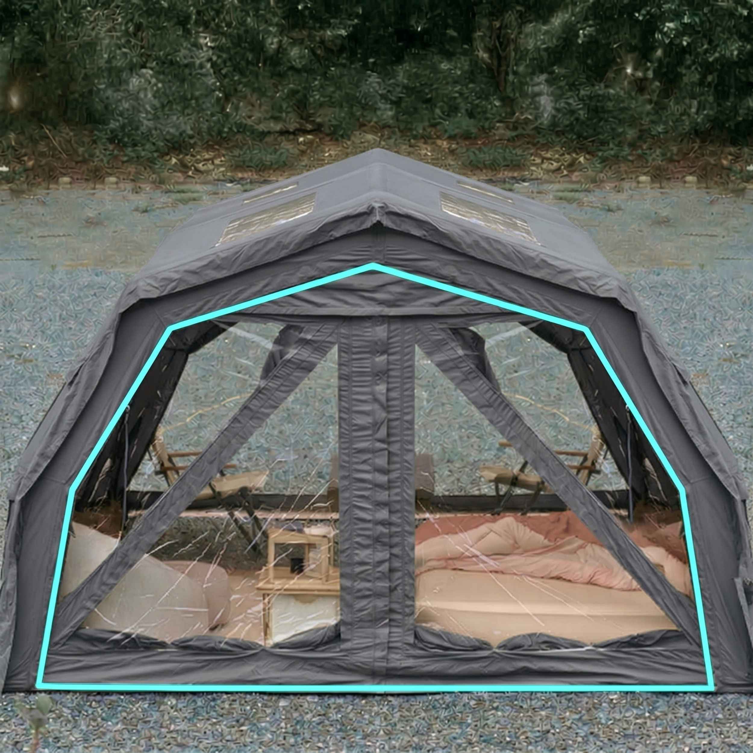 Coody Familia AirTent 17.2 PRO Gray (2-10 Person)+Electric Pump+TPU Door Gray+Ground Sheet
