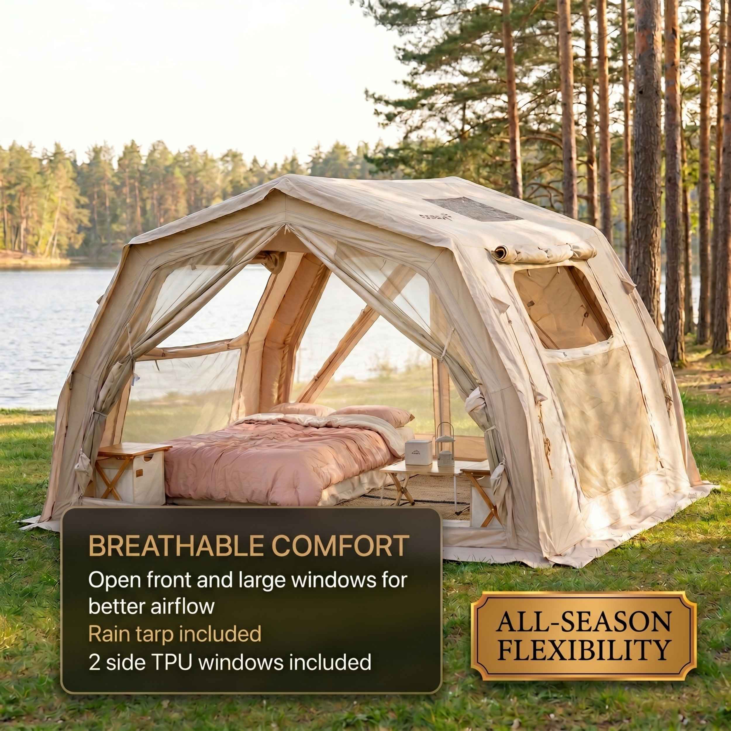 Coody 10.0 PRO Beige Premium Family Inflatable Canvas Tent (2-4 Person)