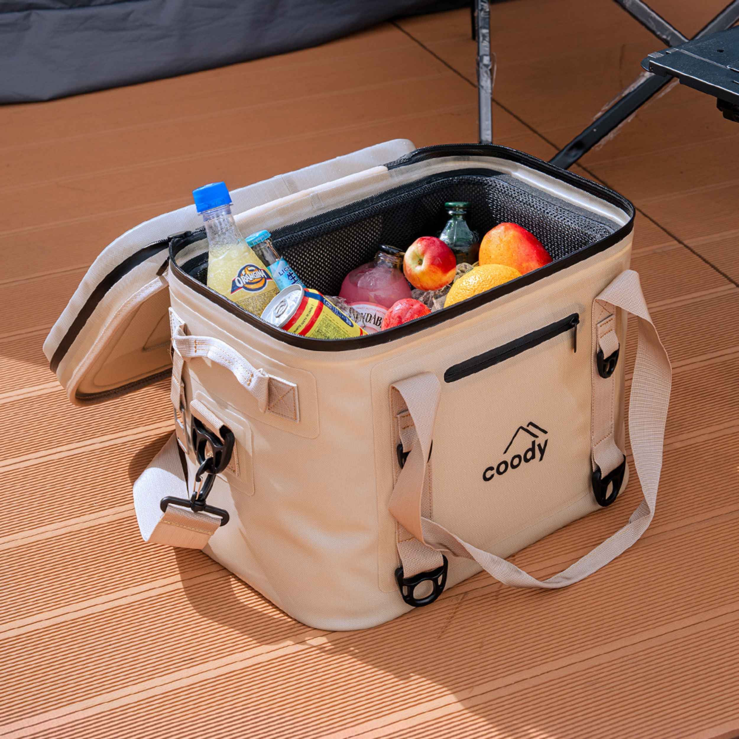 Coody Soft Cooler Bag 20L – Holds Up to 30 Cans, 20mm High-Density NBR Insulation, AIR-TIGHT Zipper, Beige