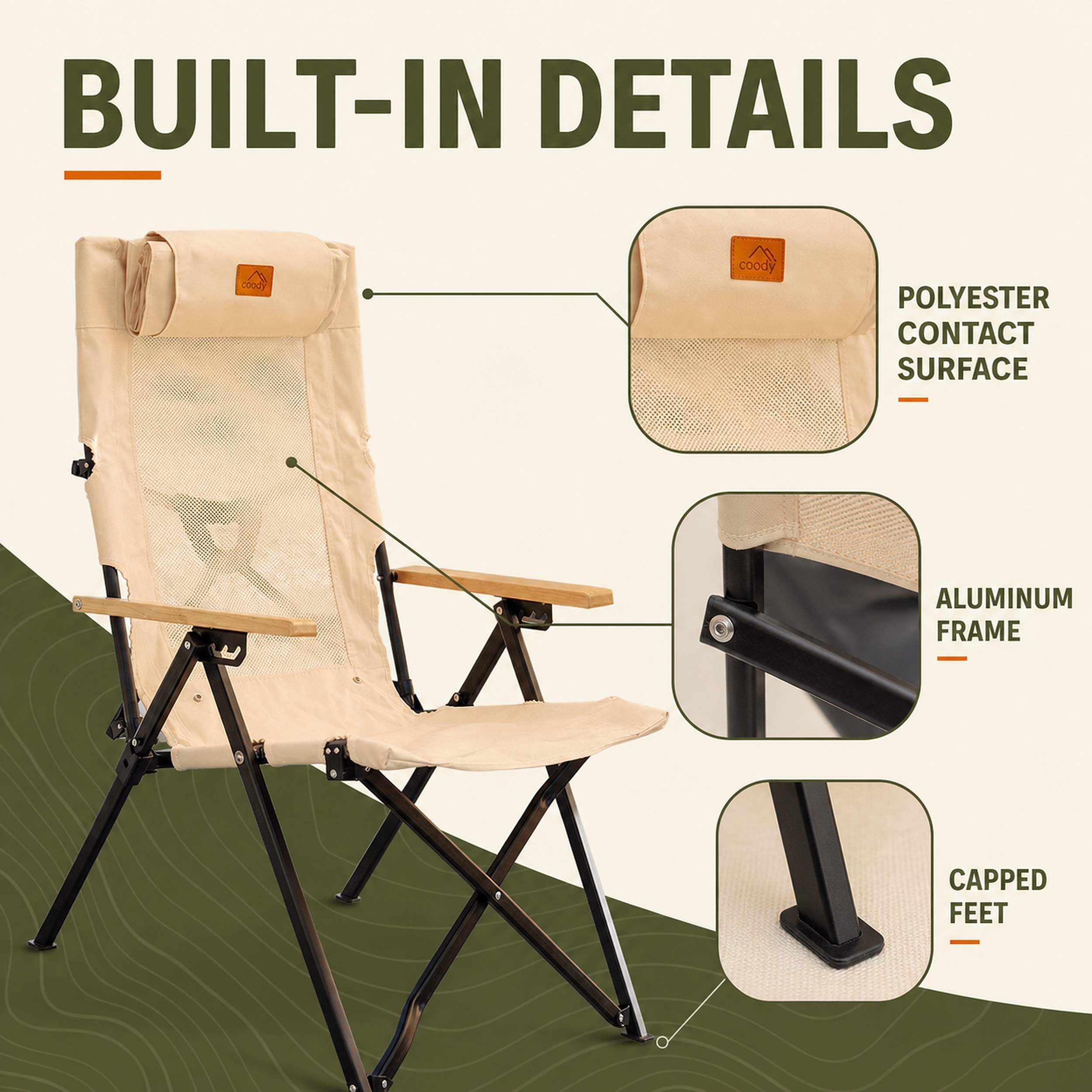 Coody Relax 4-Position Camping Chair – Beige