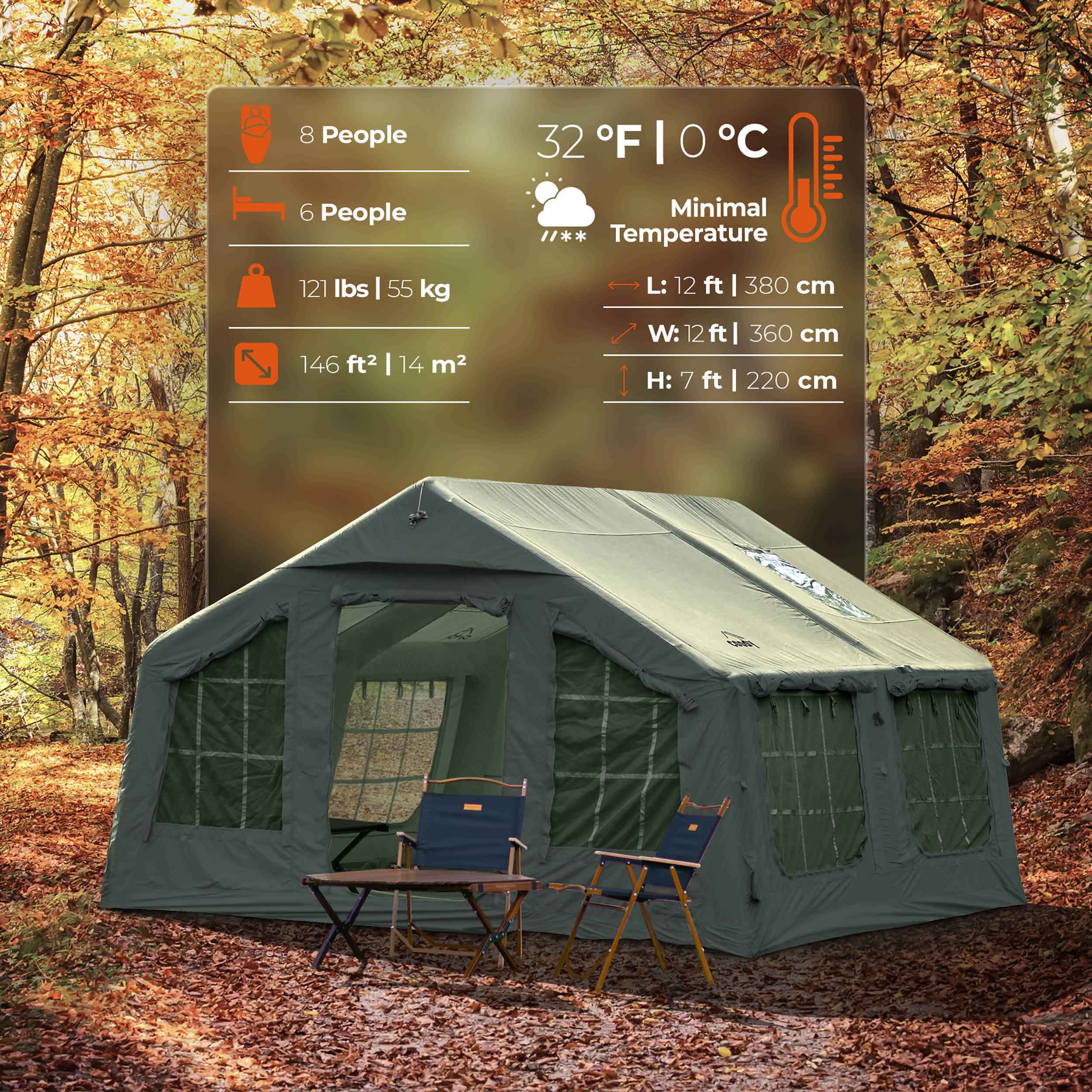 Coody 13.6 Forest Green - Inflatable Camping Tent for 2-8 Person