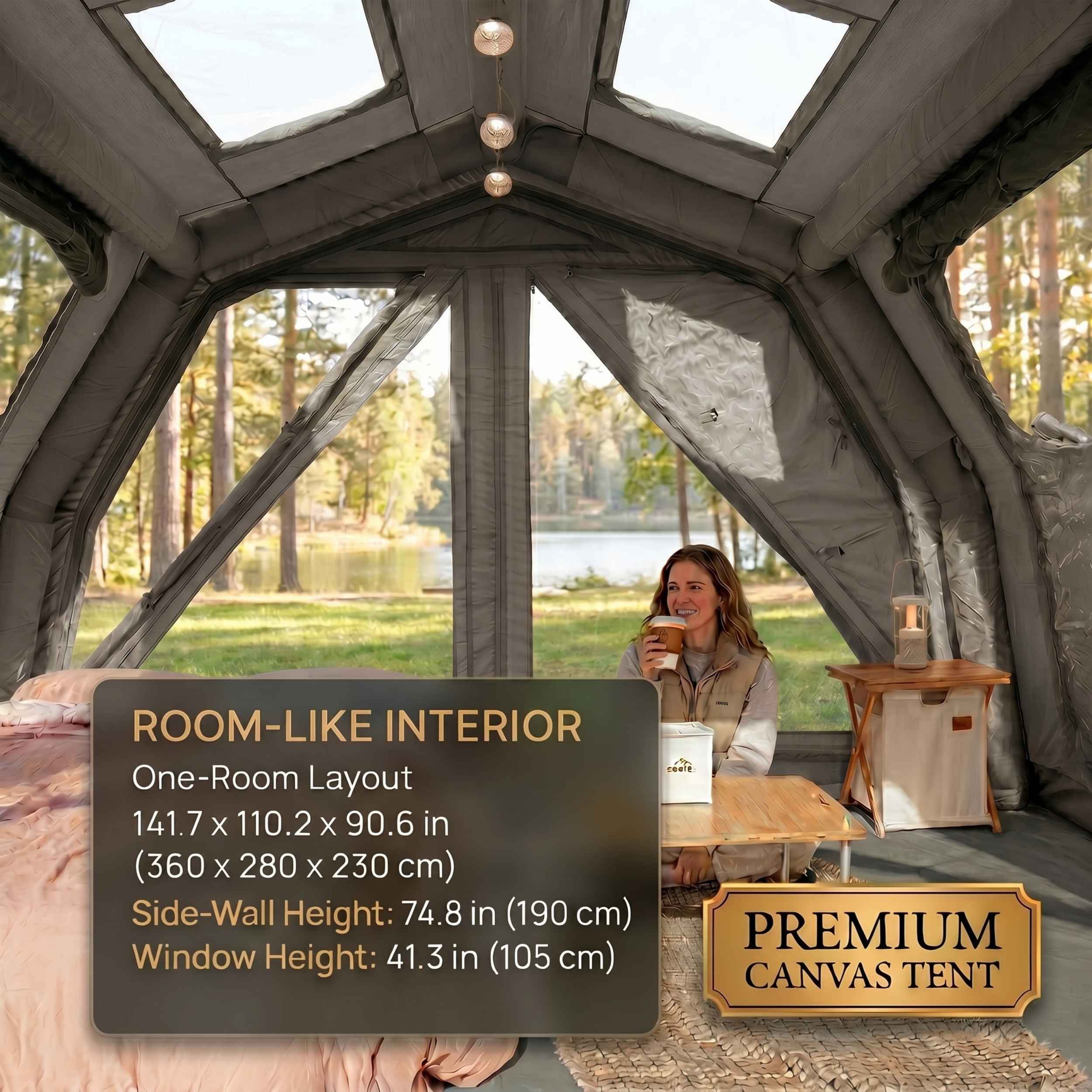 Coody 10.0 PRO Gray Premium Family Inflatable Canvas Tent (2-4 Person)