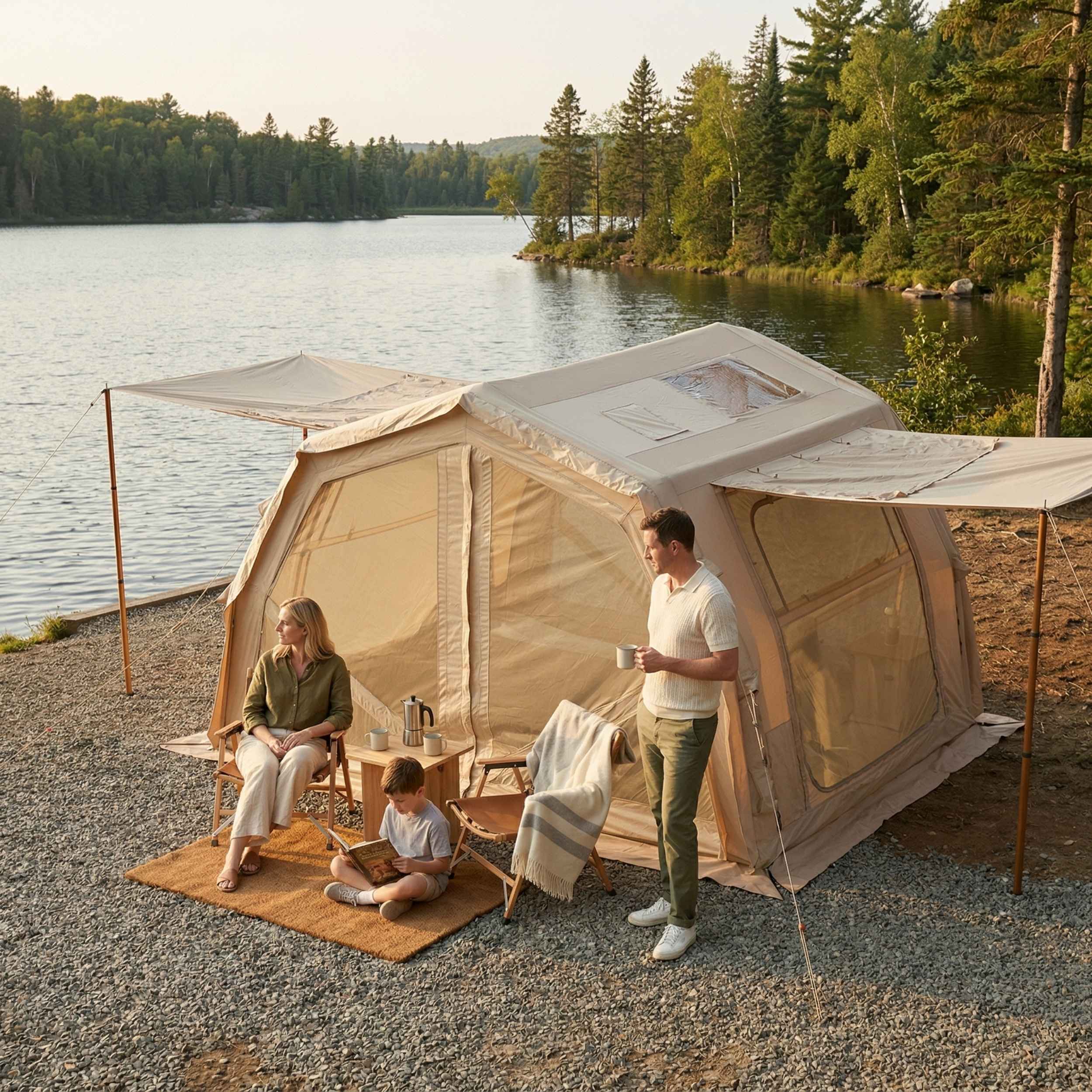 Coody 10.0 PRO Beige Premium Family Inflatable Canvas Tent (2-4 Person)