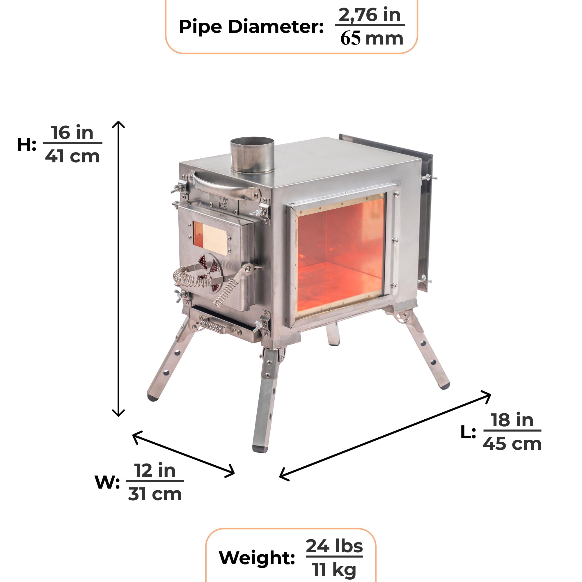 RBM Outdoors Wood Stove With Fire-Resistant Glass "Caminus S"