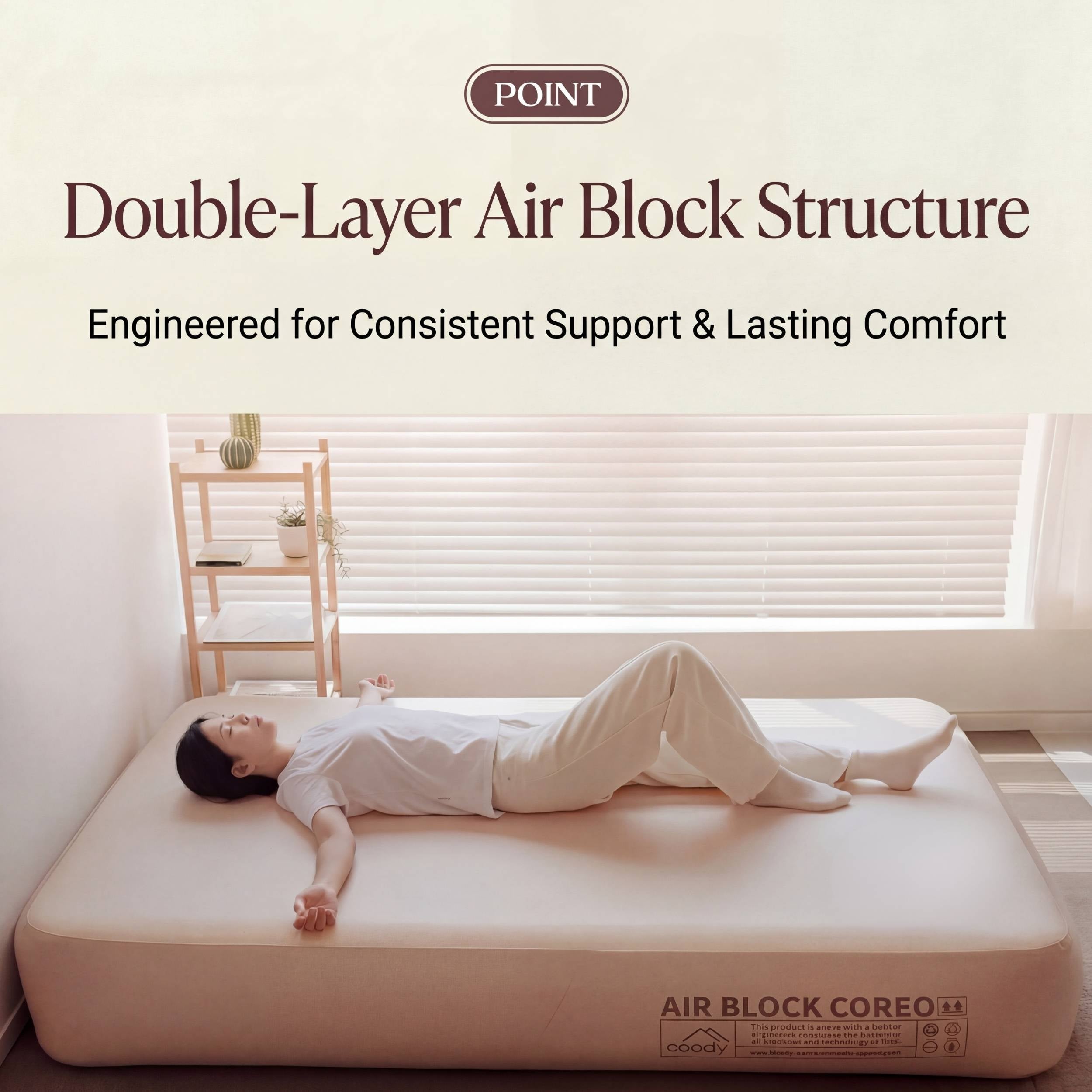 Coody Coreo Air Mattress Single (105 × 200 × 35 cm) – Structured Air Block Inflatable Bed, Compact Pack Design