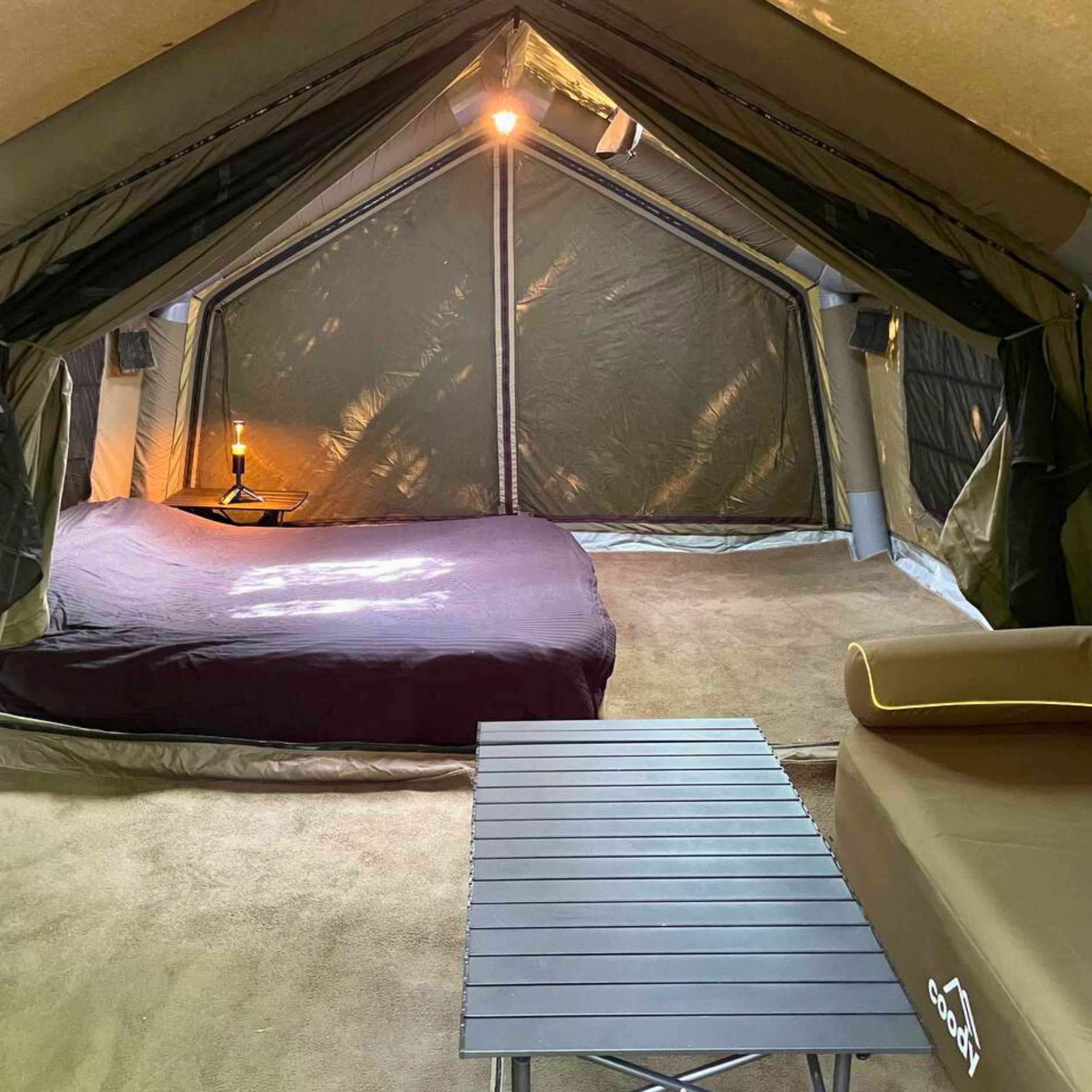 Coody Familia AirTent 13.6 Forest Green (2-10 Person) + RBM Wood Stove Caminus M