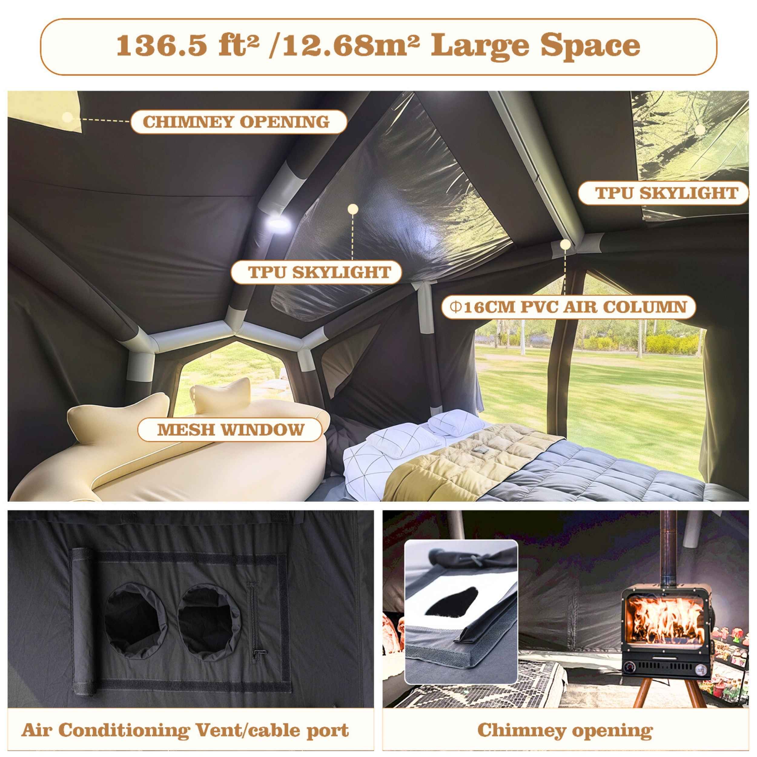 Tente gonflable noire Coody Bestona pour le camping (2-4 personnes)